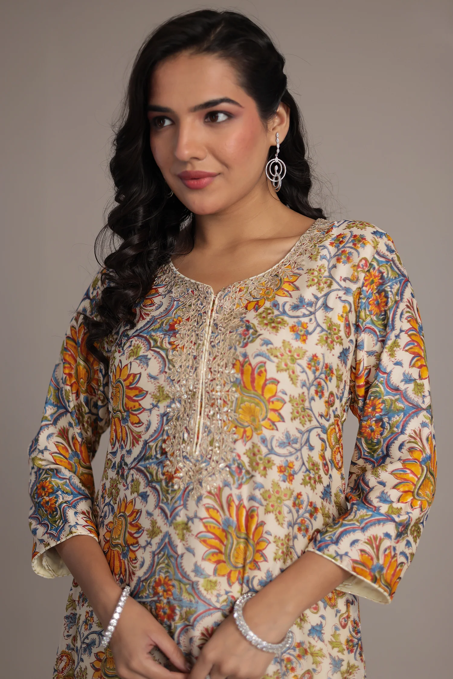 Printed Chanderi Suit Stitched with Dori and Gota Patti work - Image 2