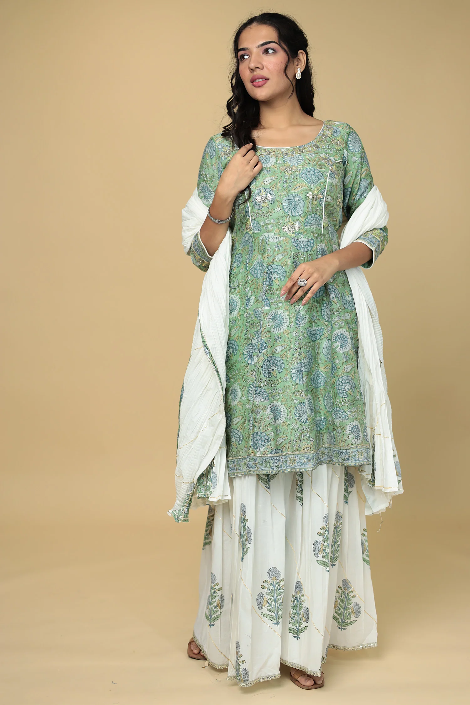 Printed Chanderi Peplum Suit with Gota Patti work - Image 3