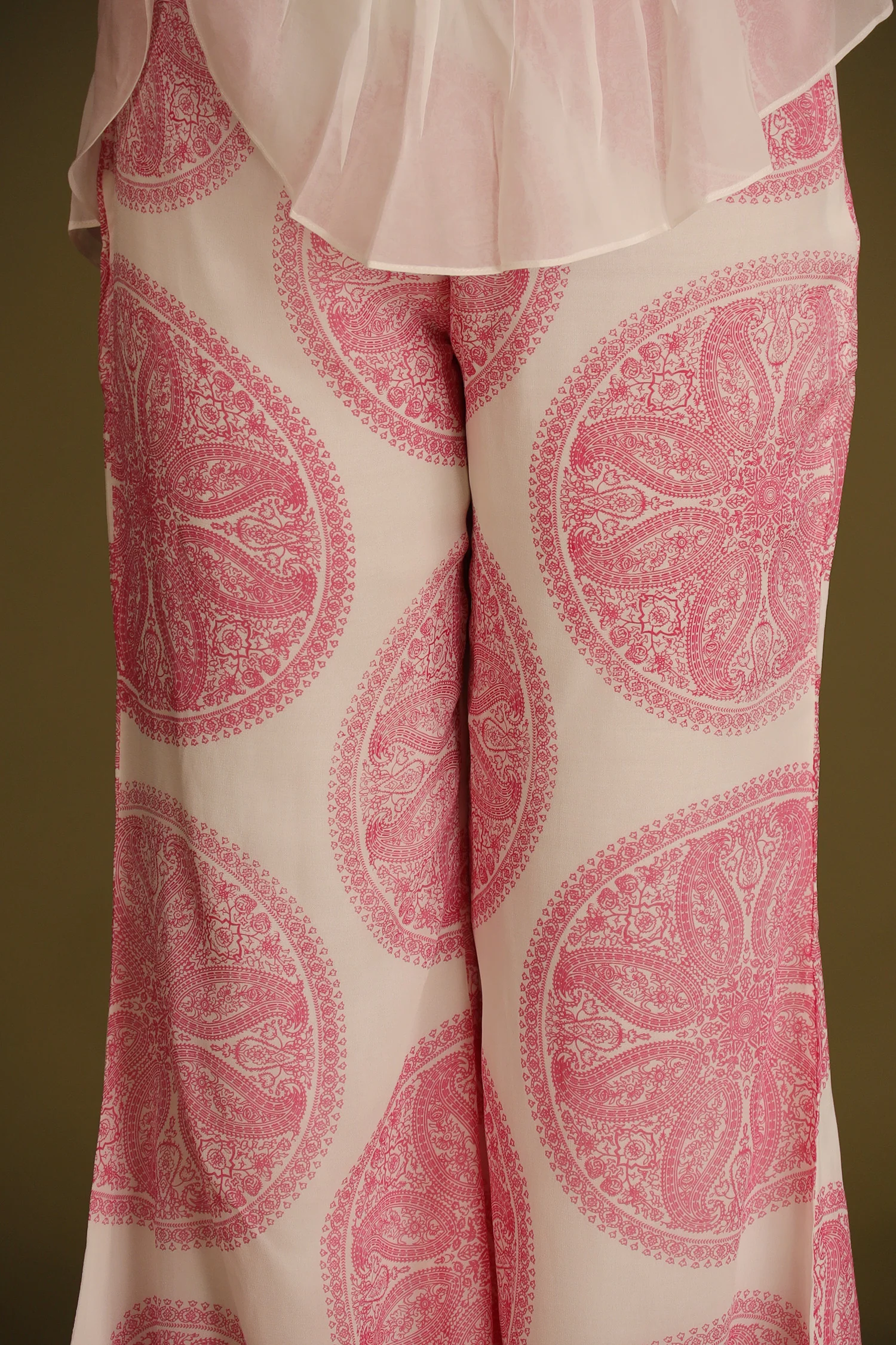 Printed Chiffon Indowestern with Embroidered Pearl work Belt - Image 5