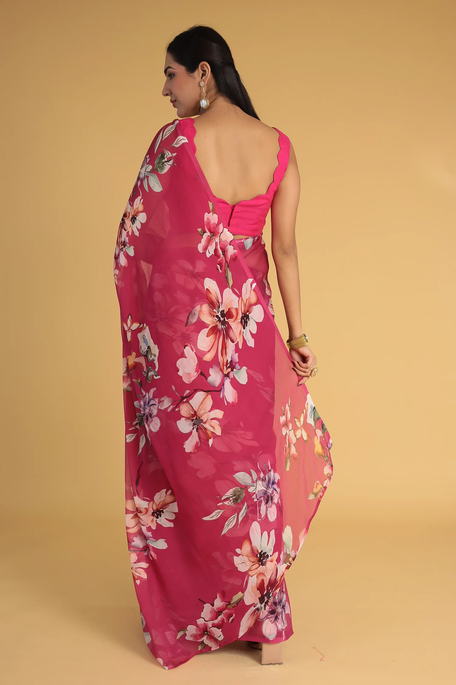 Printed Chiffon Saree - Image 6