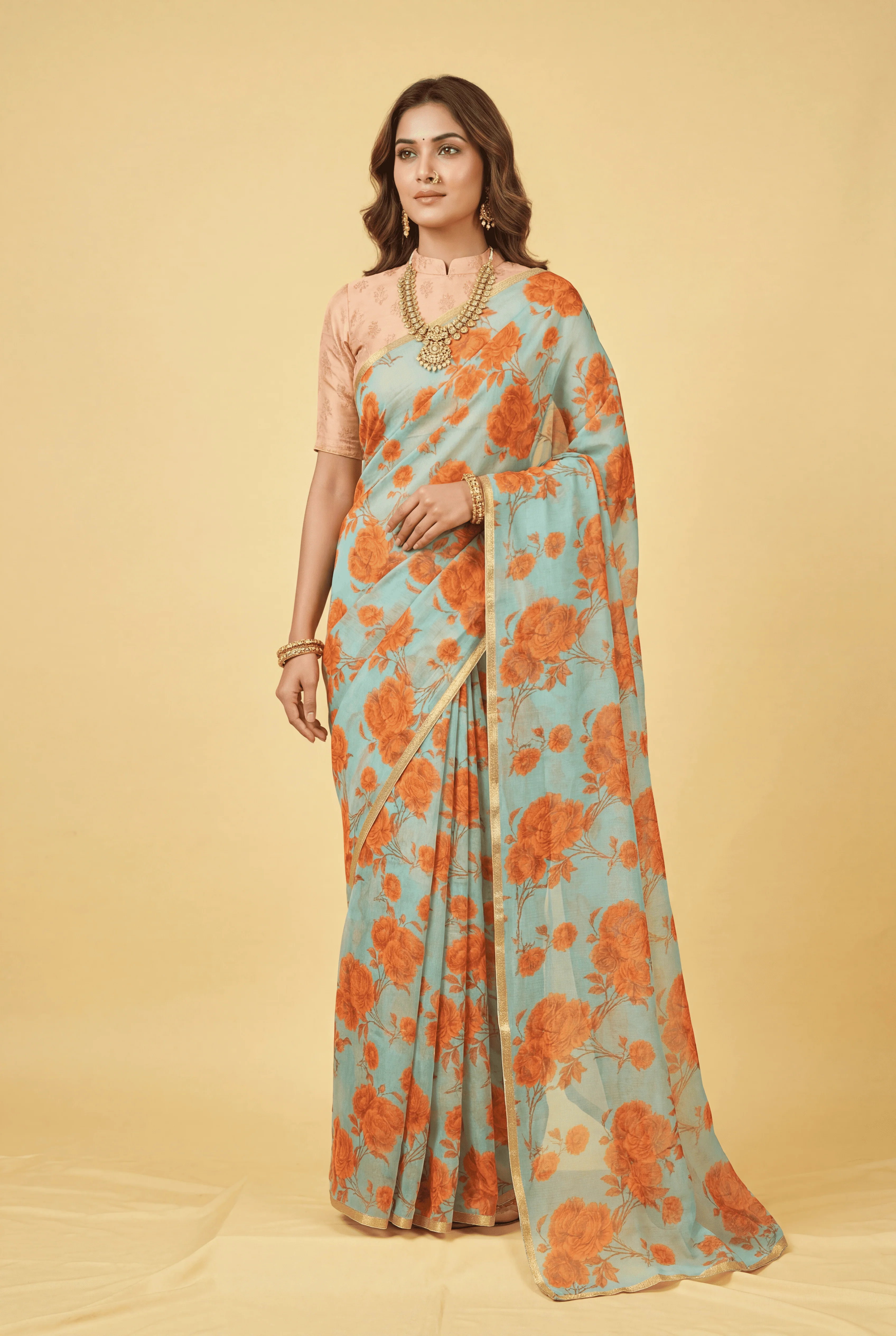 Printed Chiffon Saree with Zari work