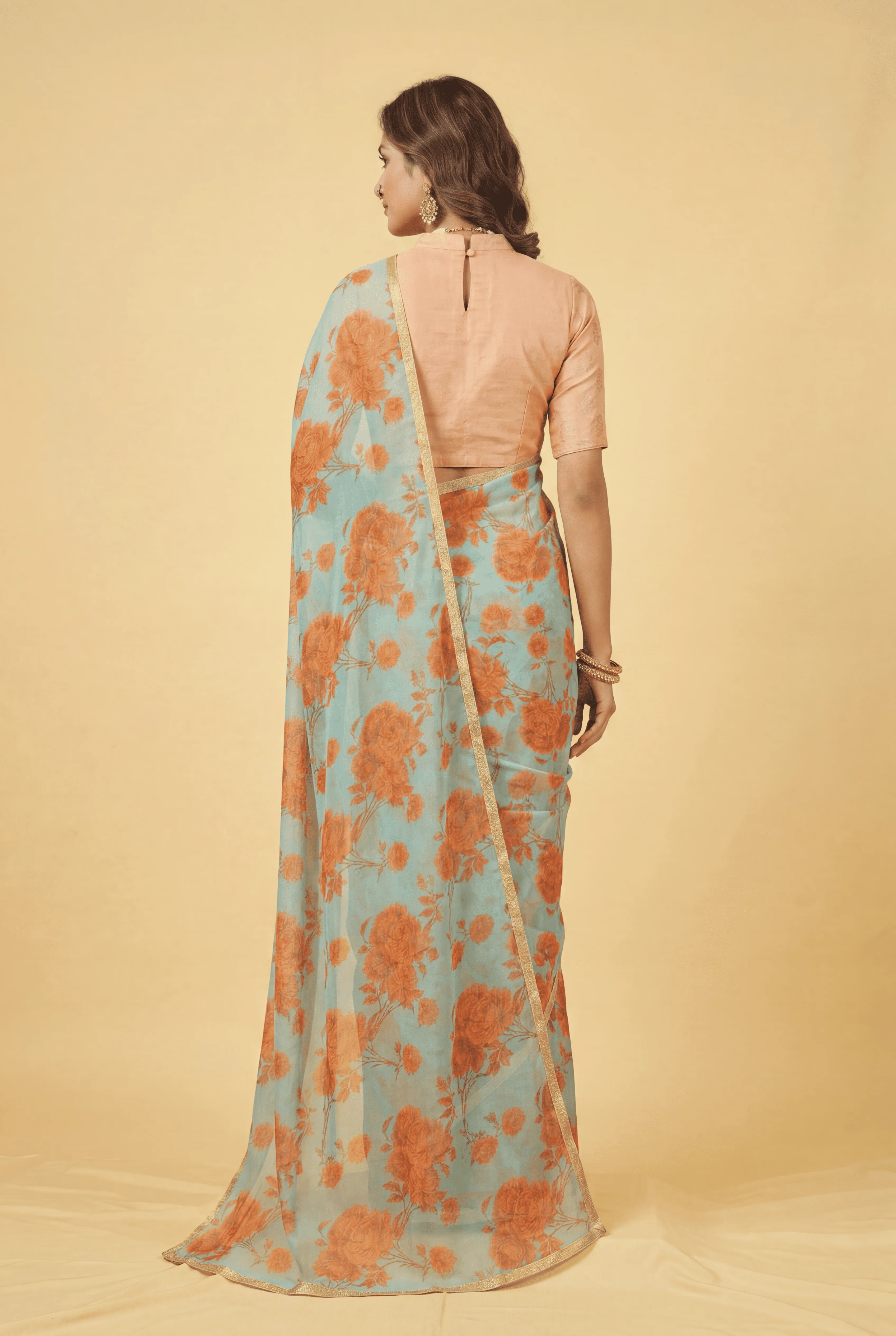Printed Chiffon Saree with Zari work - Image 3