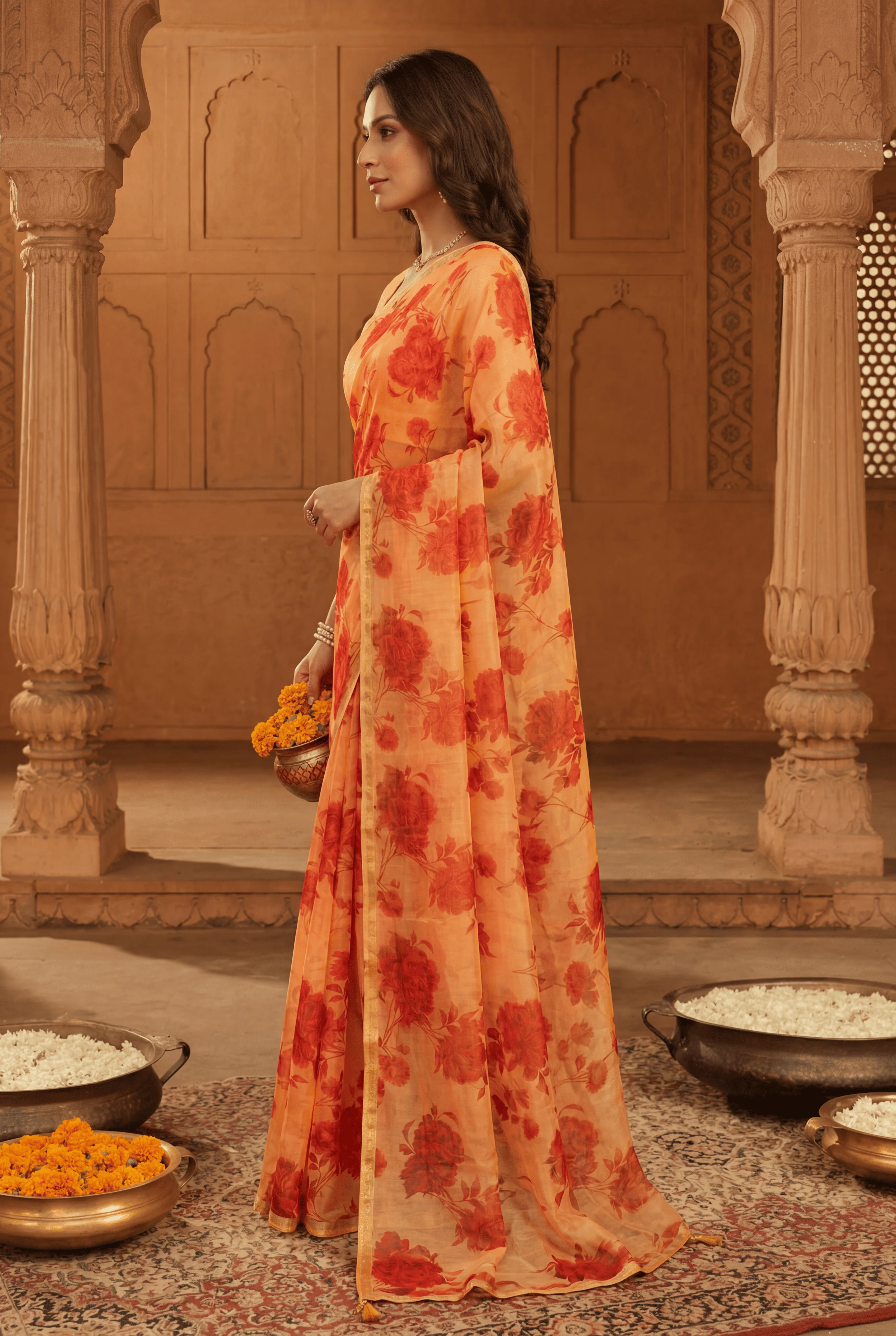 Printed Chiffon Saree with Zari work. - Image 2