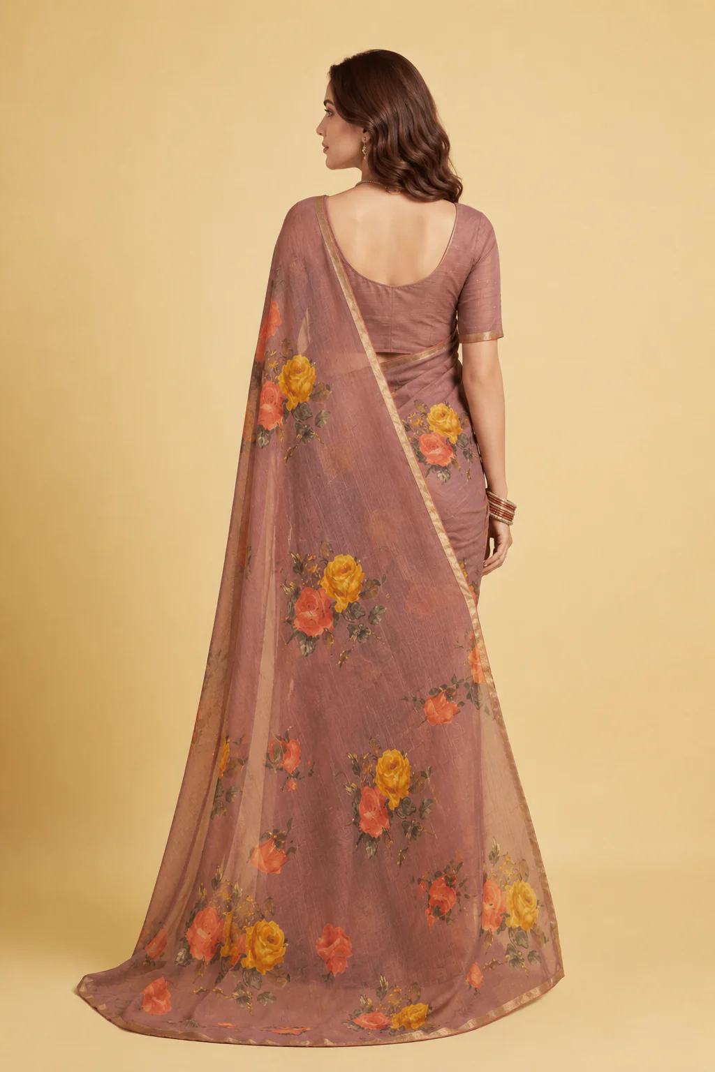 Printed Chiffon Saree with Zari work. - Image 3