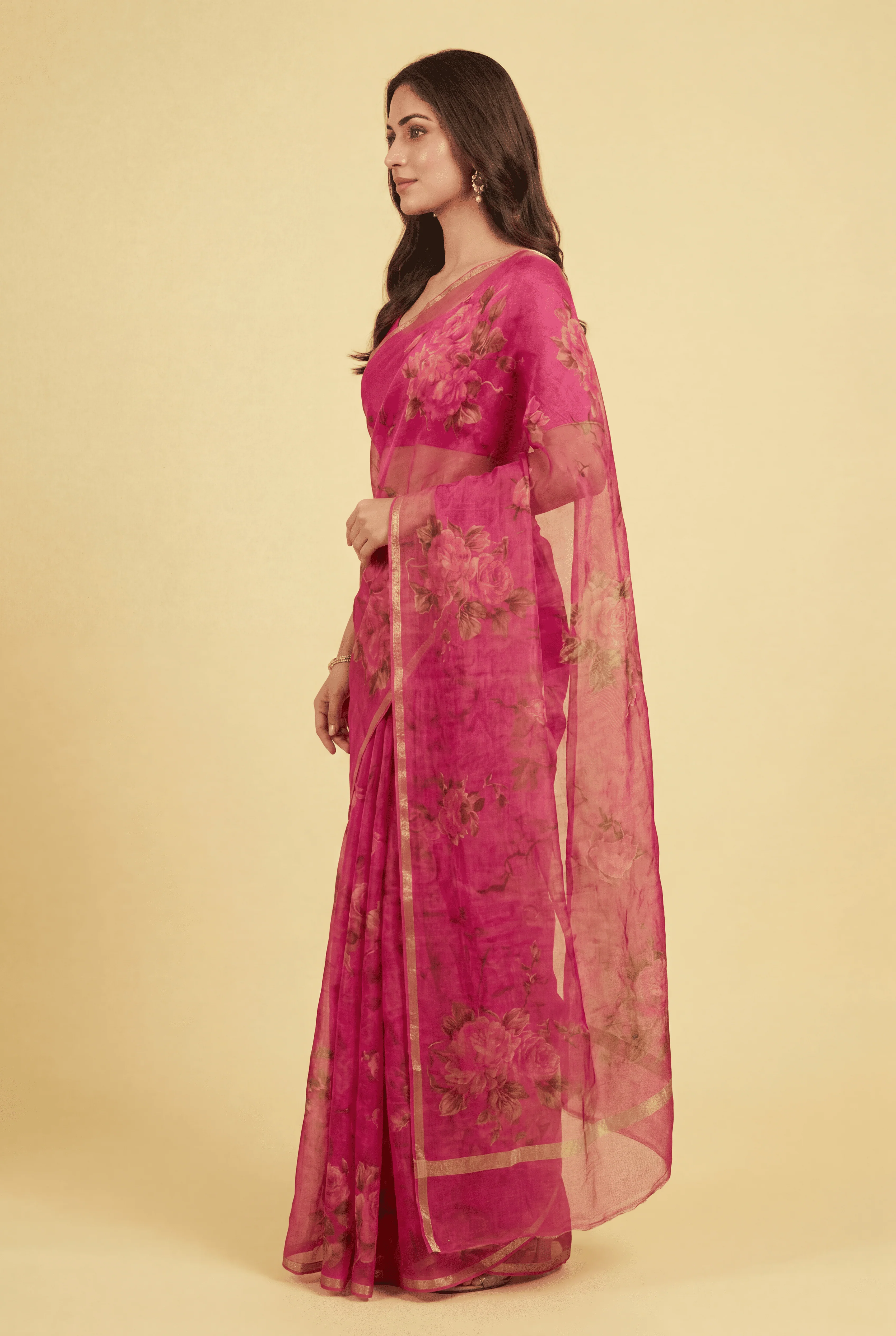 Printed Chiffon Saree with Zari work. - Image 2