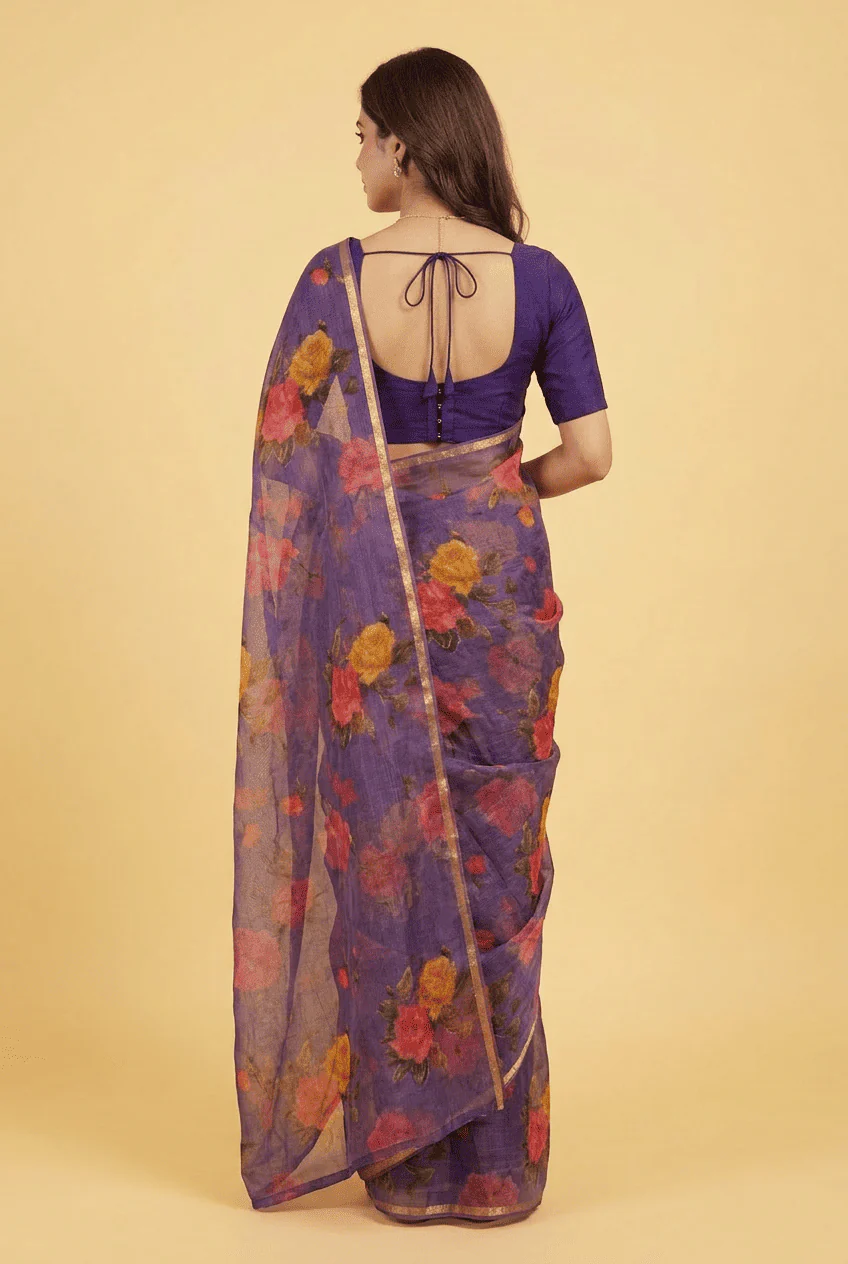 Printed Chiffon Saree with Zari work. - Image 3