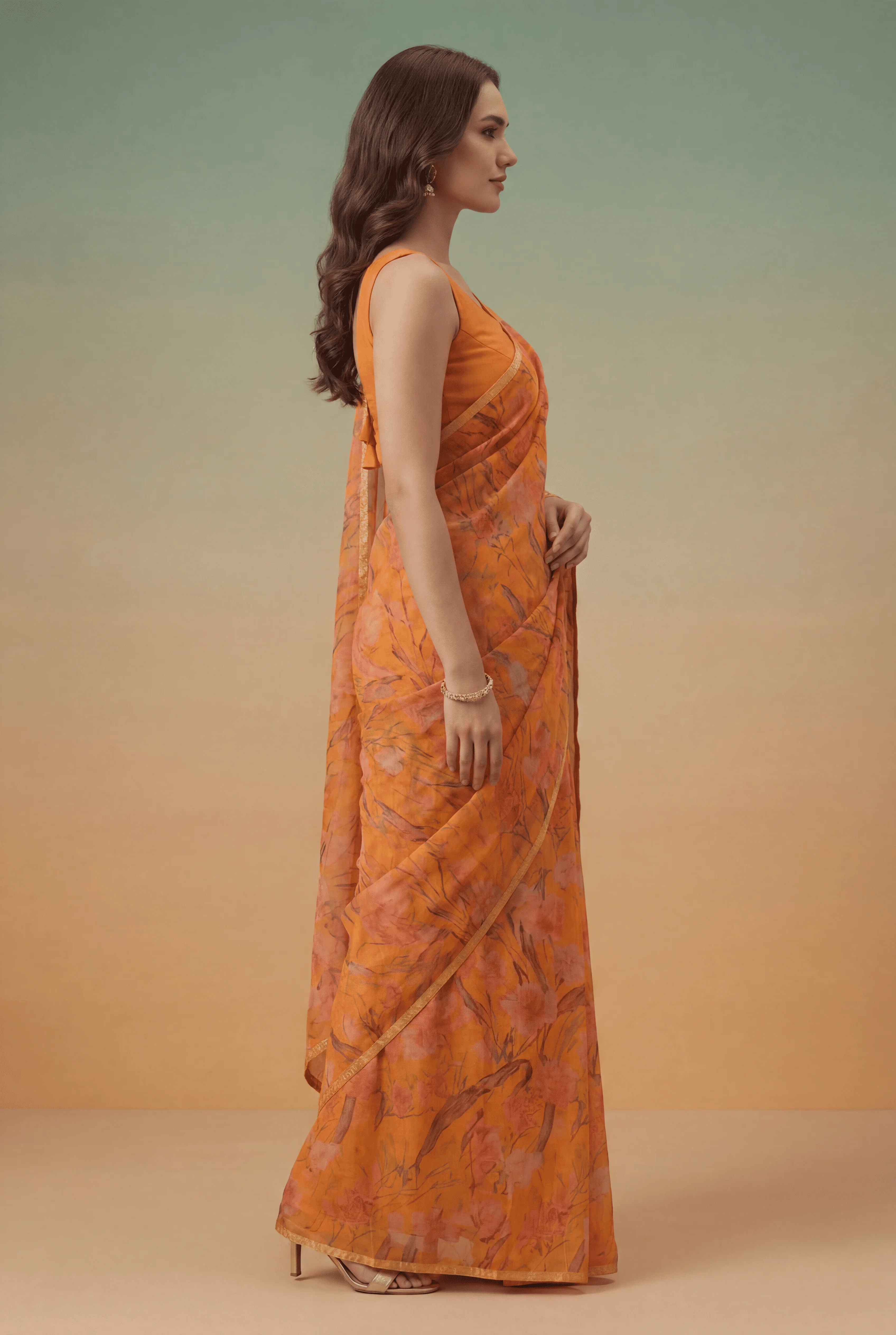 Printed Chiffon Saree with Zari work - Image 2