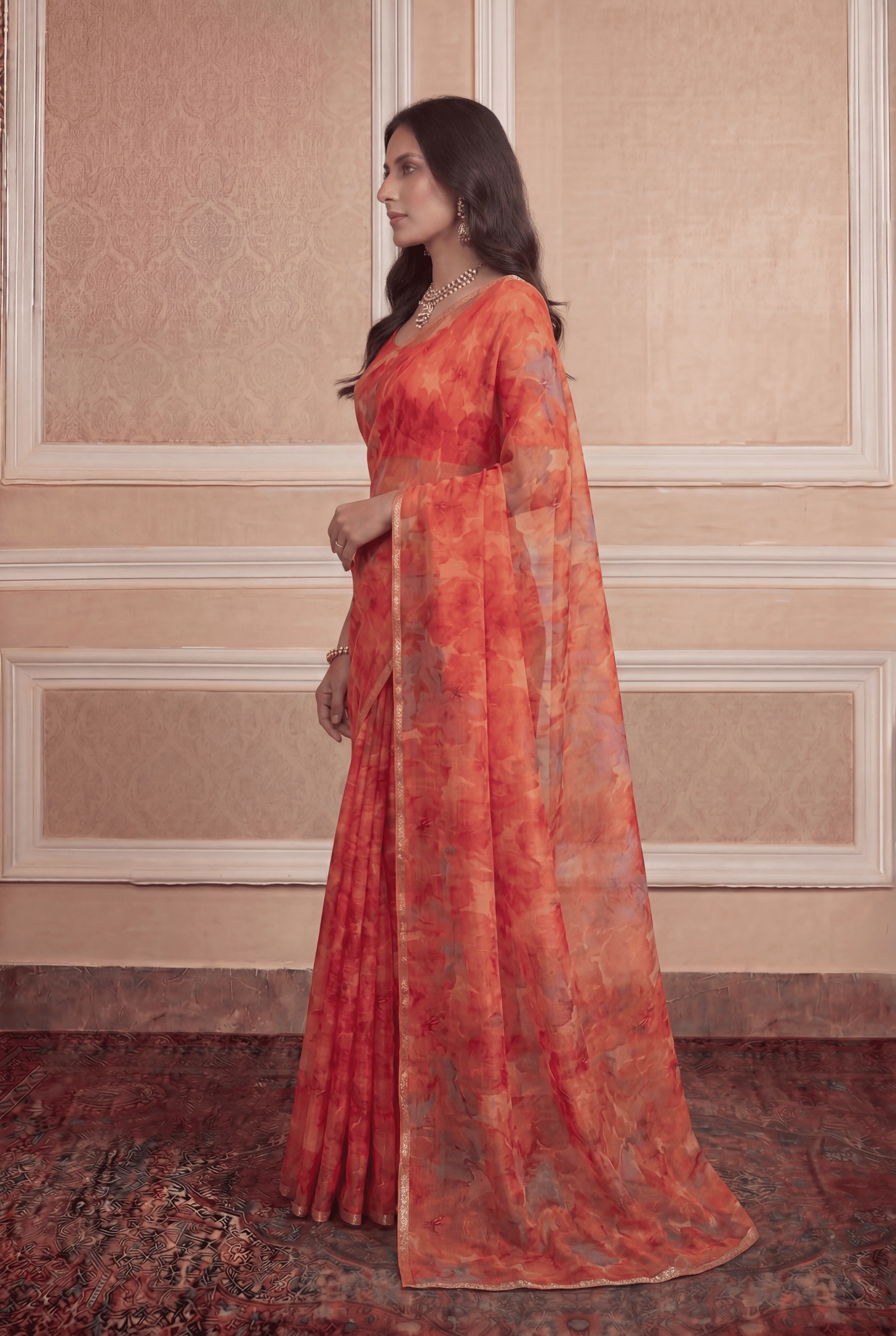 Printed Chiffon Saree with Zari work. - Image 2