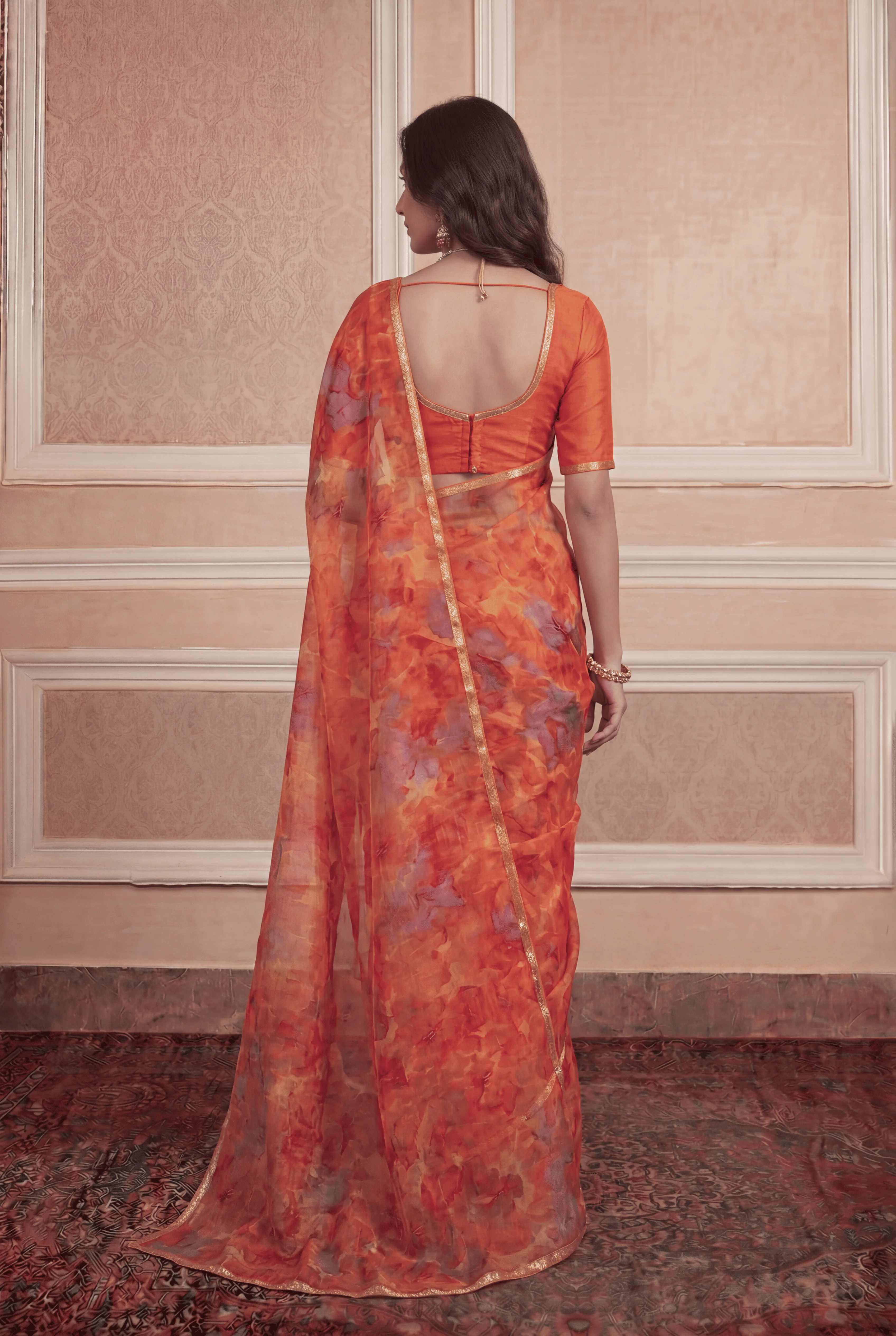 Printed Chiffon Saree with Zari work. - Image 3