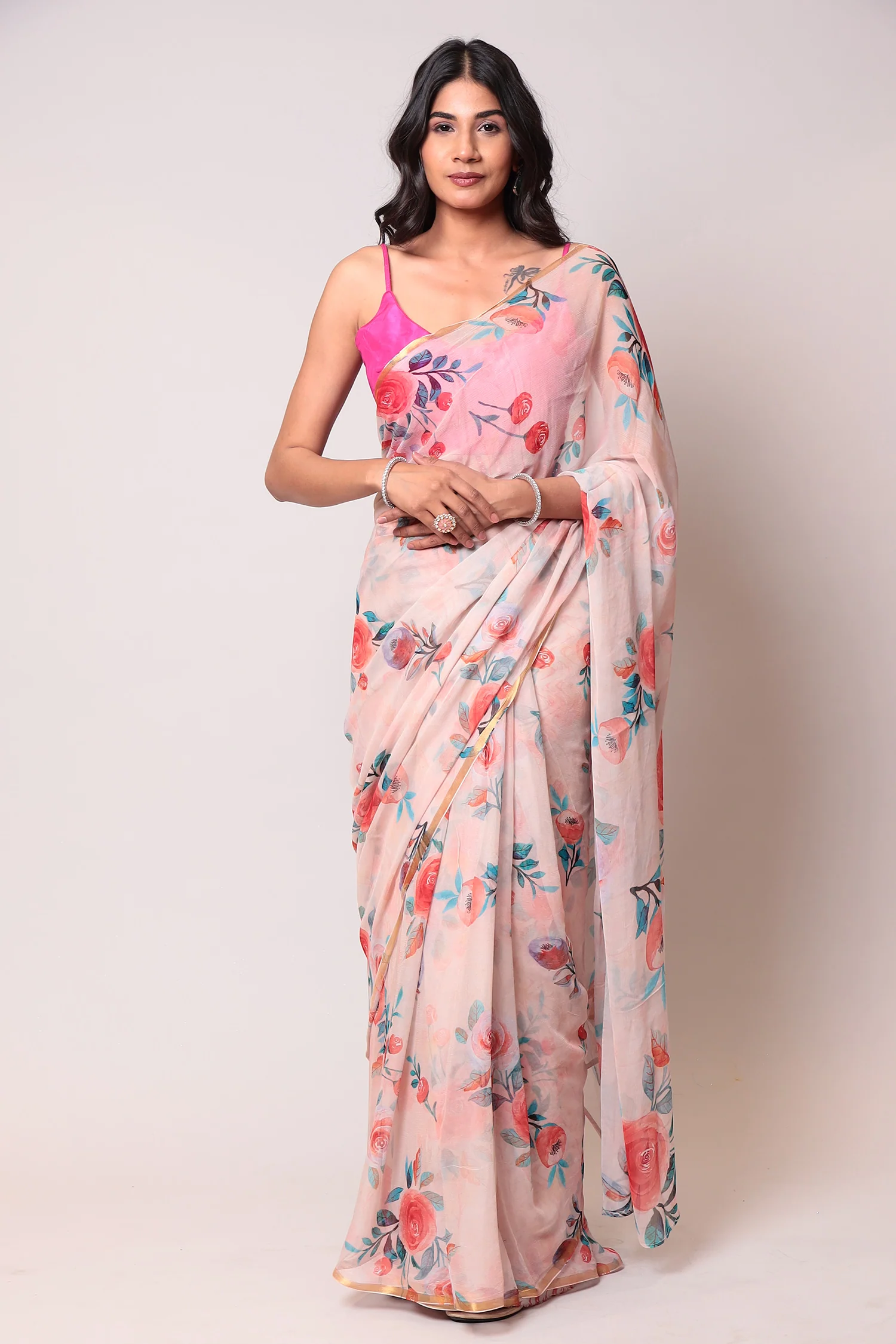 Exquisite Floral Printed Digital Print Chiffon Casual Saree - Image 10