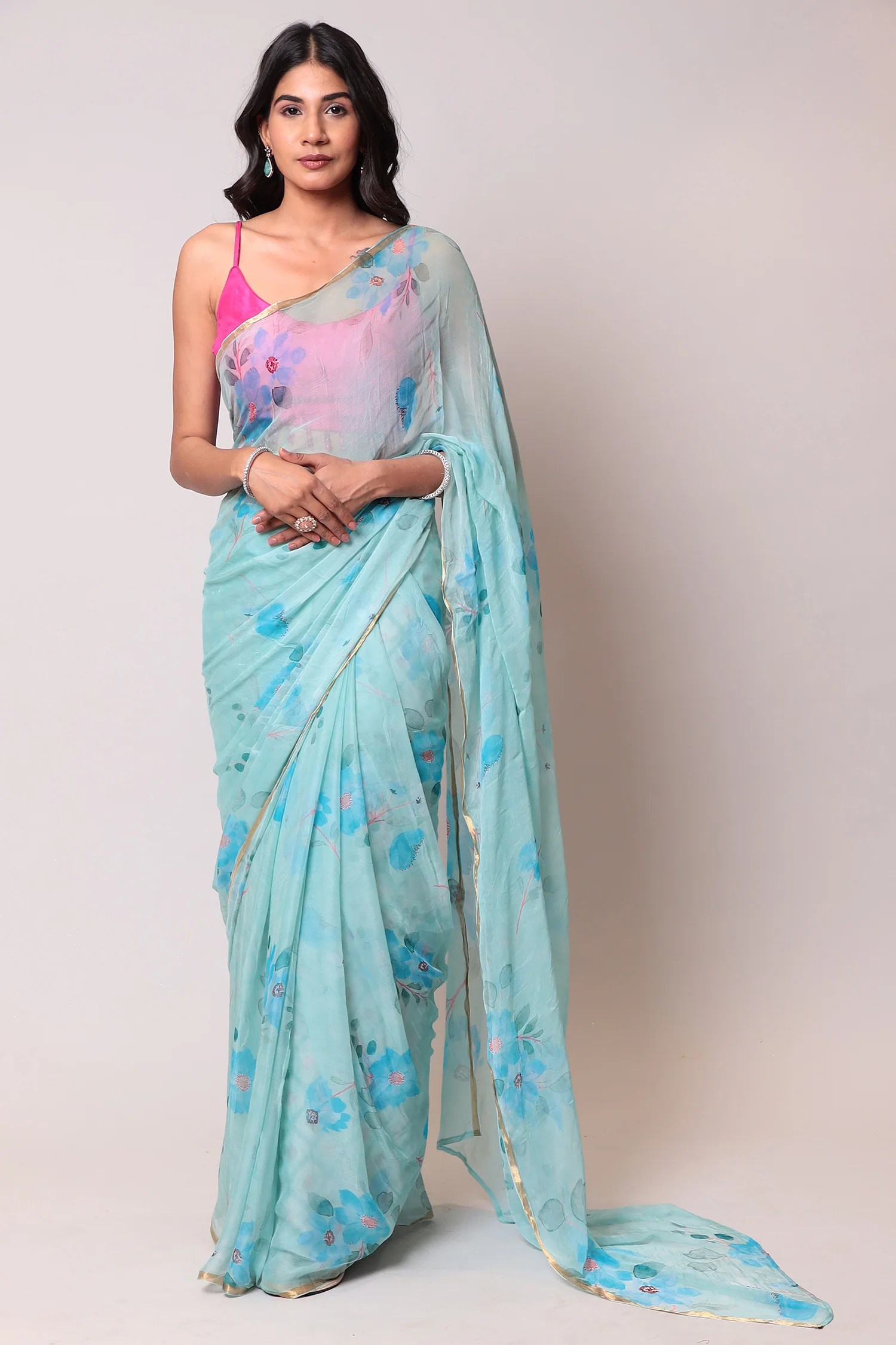 Exquisite Floral Printed Digital Print Chiffon Casual Saree - Image 11