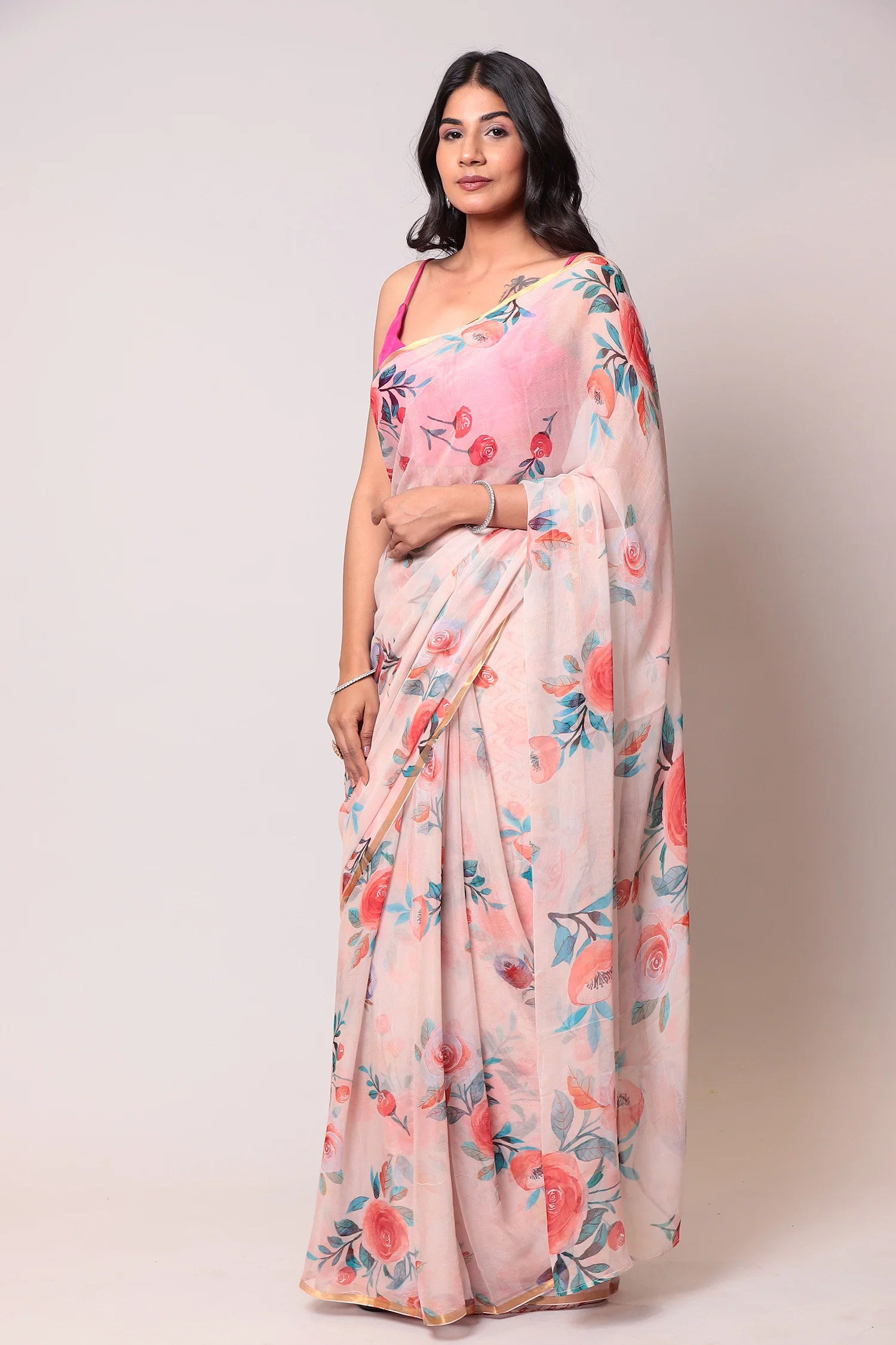 Exquisite Floral Printed Digital Print Chiffon Casual Saree - Image 8