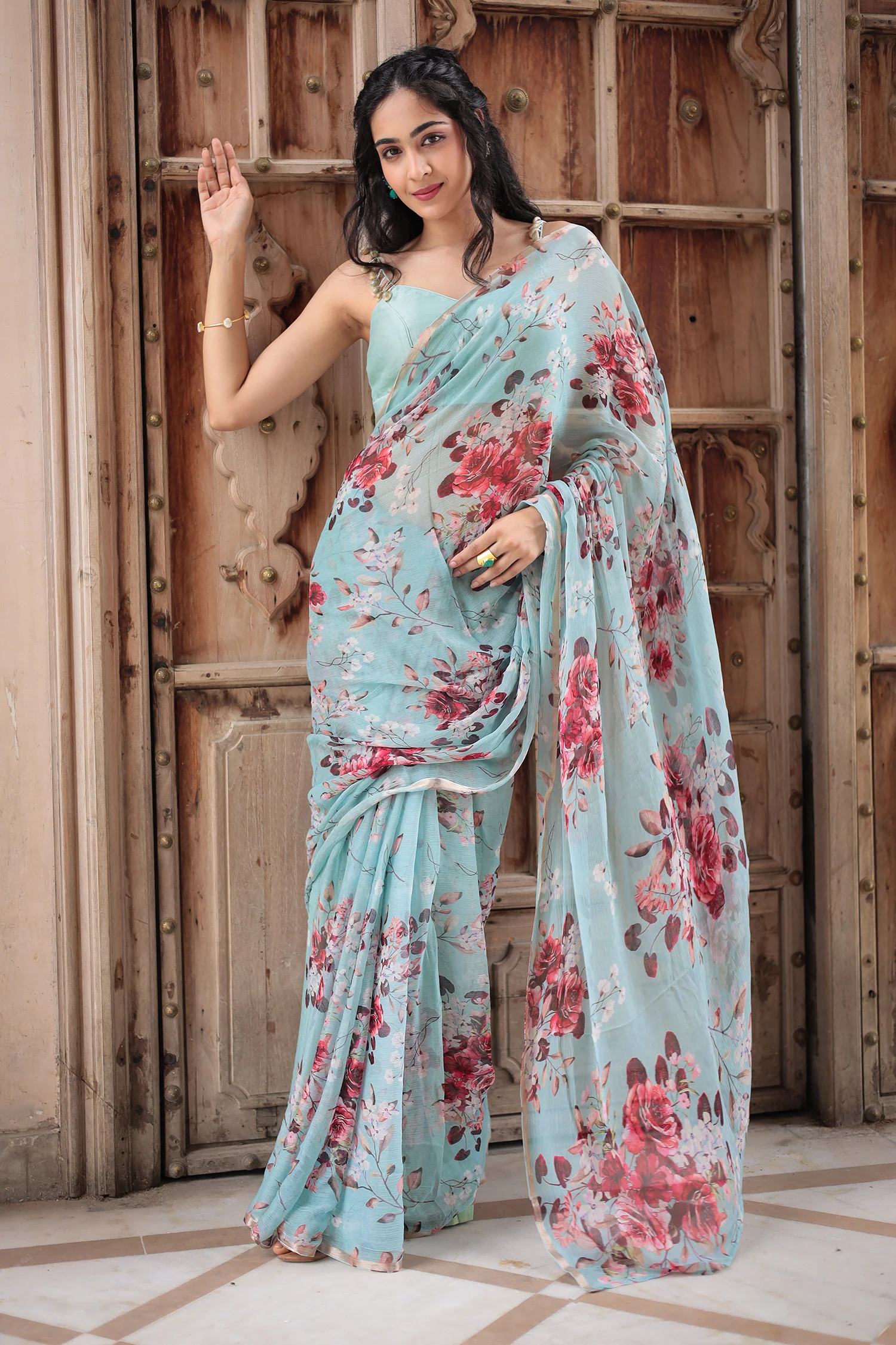 Floral Printed Chiffon Saree