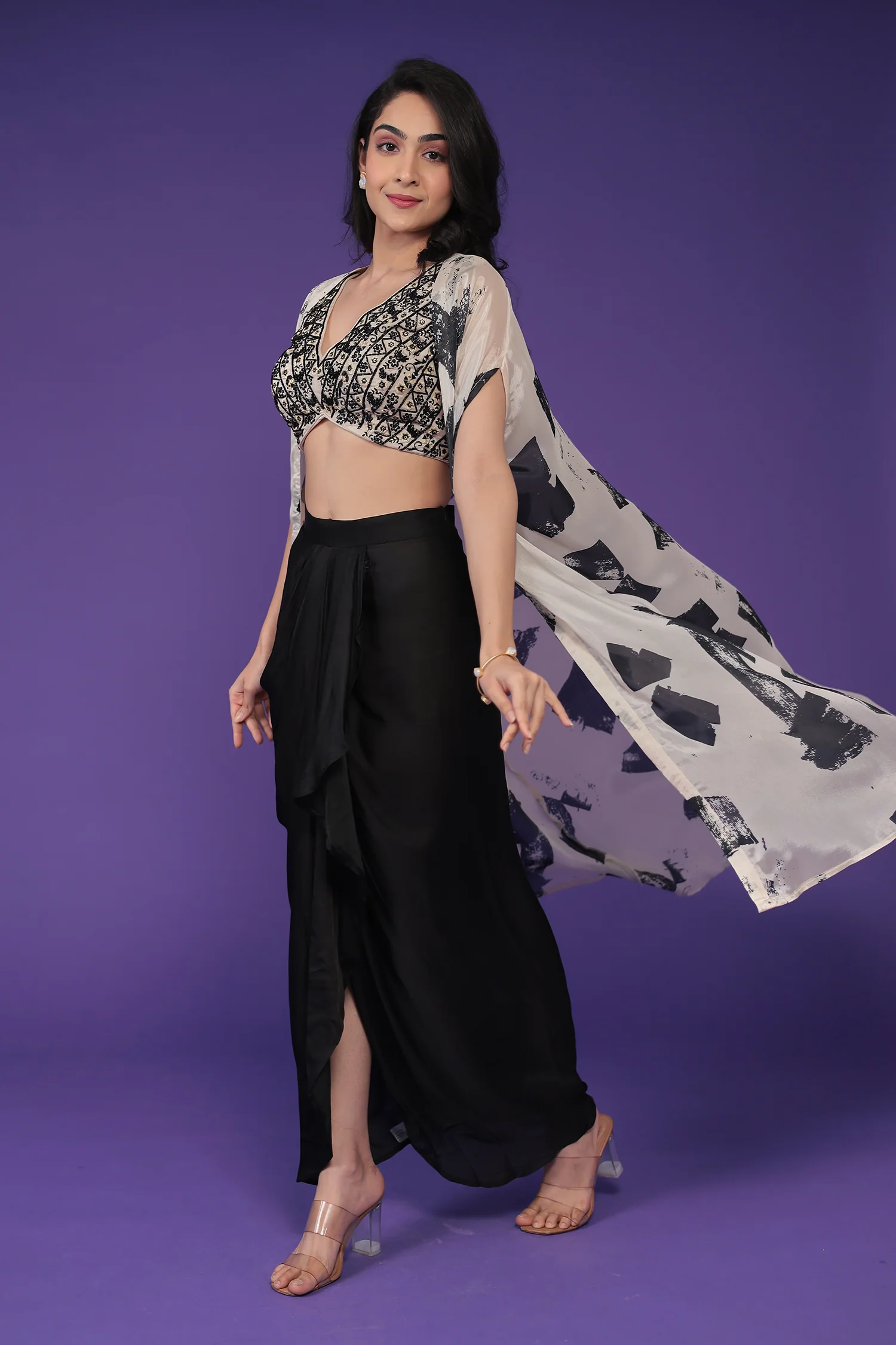 Printed Chinon Indowestern Embroidered with Mirror work - Image 3