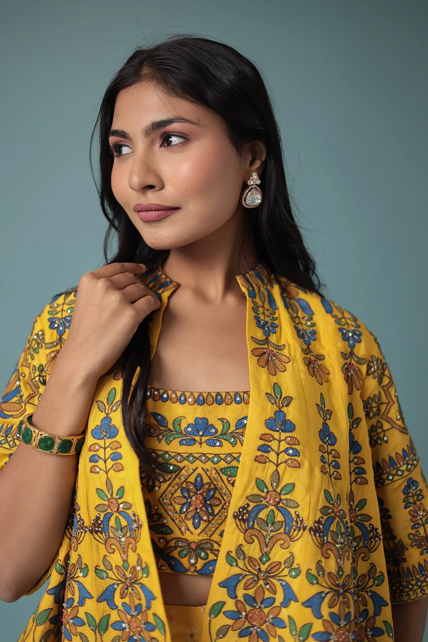 Printed Chinon Indowestern with Embroidered work - Image 2