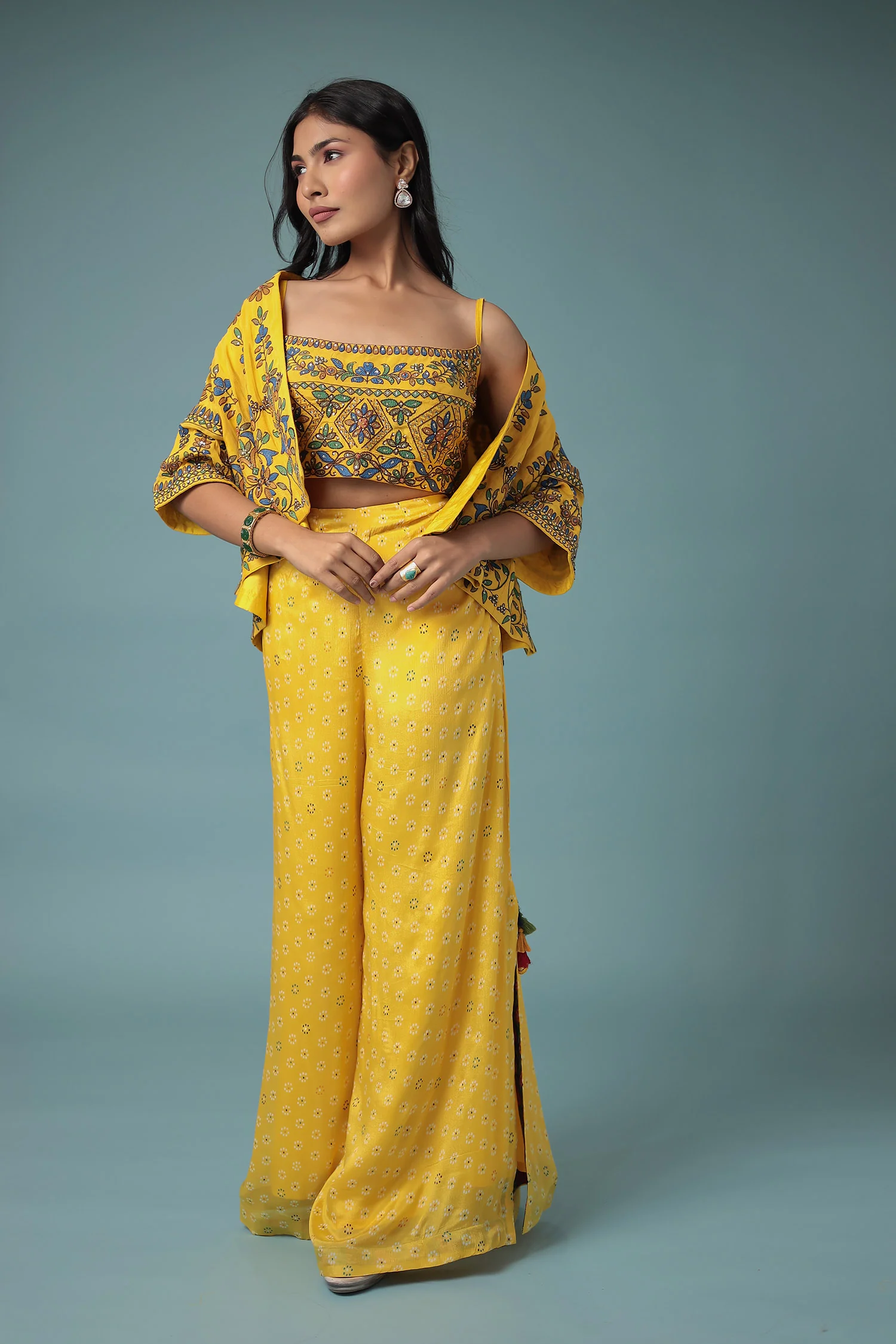 Printed Chinon Indowestern with Embroidered work - Image 3