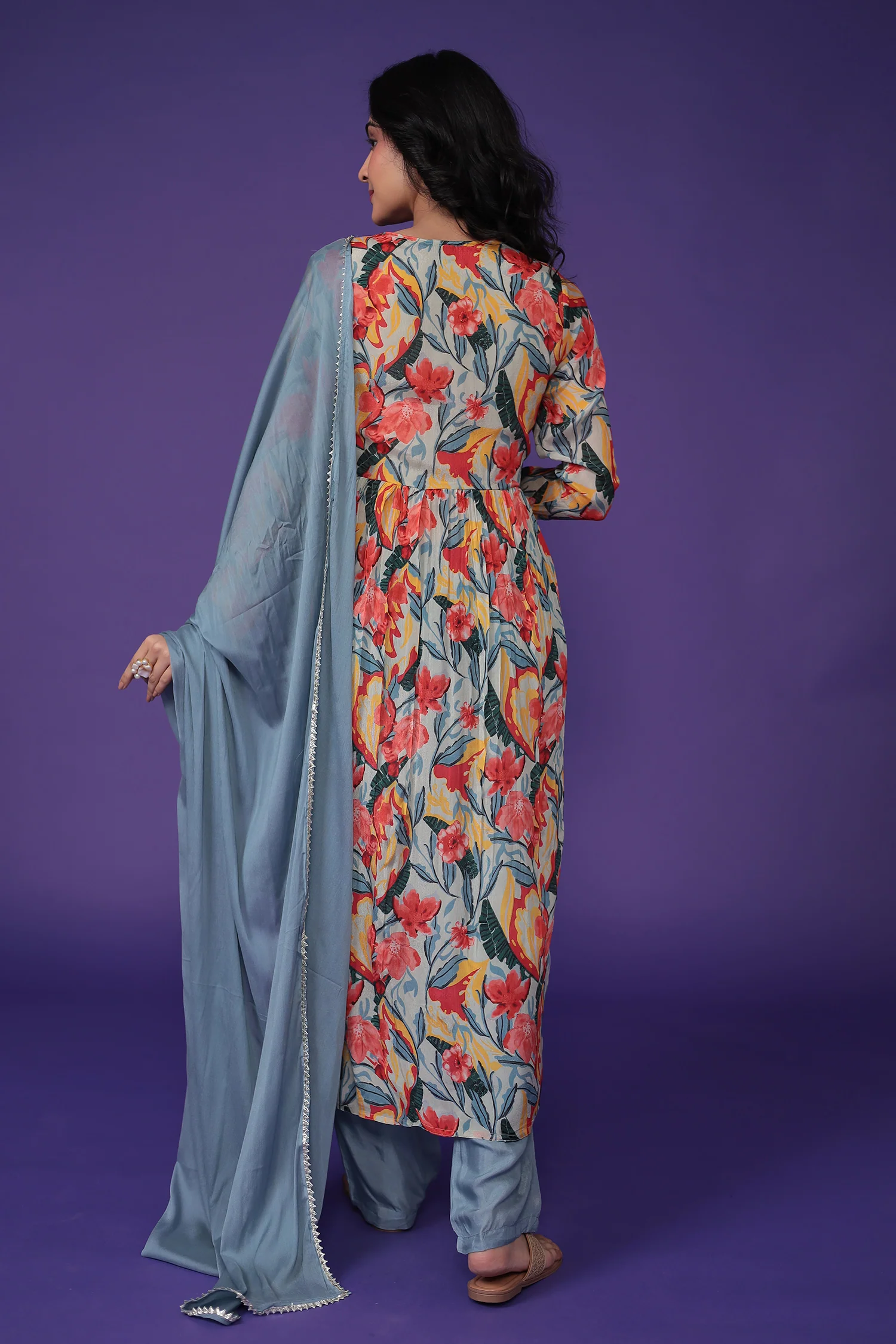 Printed Chinon Kurta Set Stitched with Embroidered work - Image 7