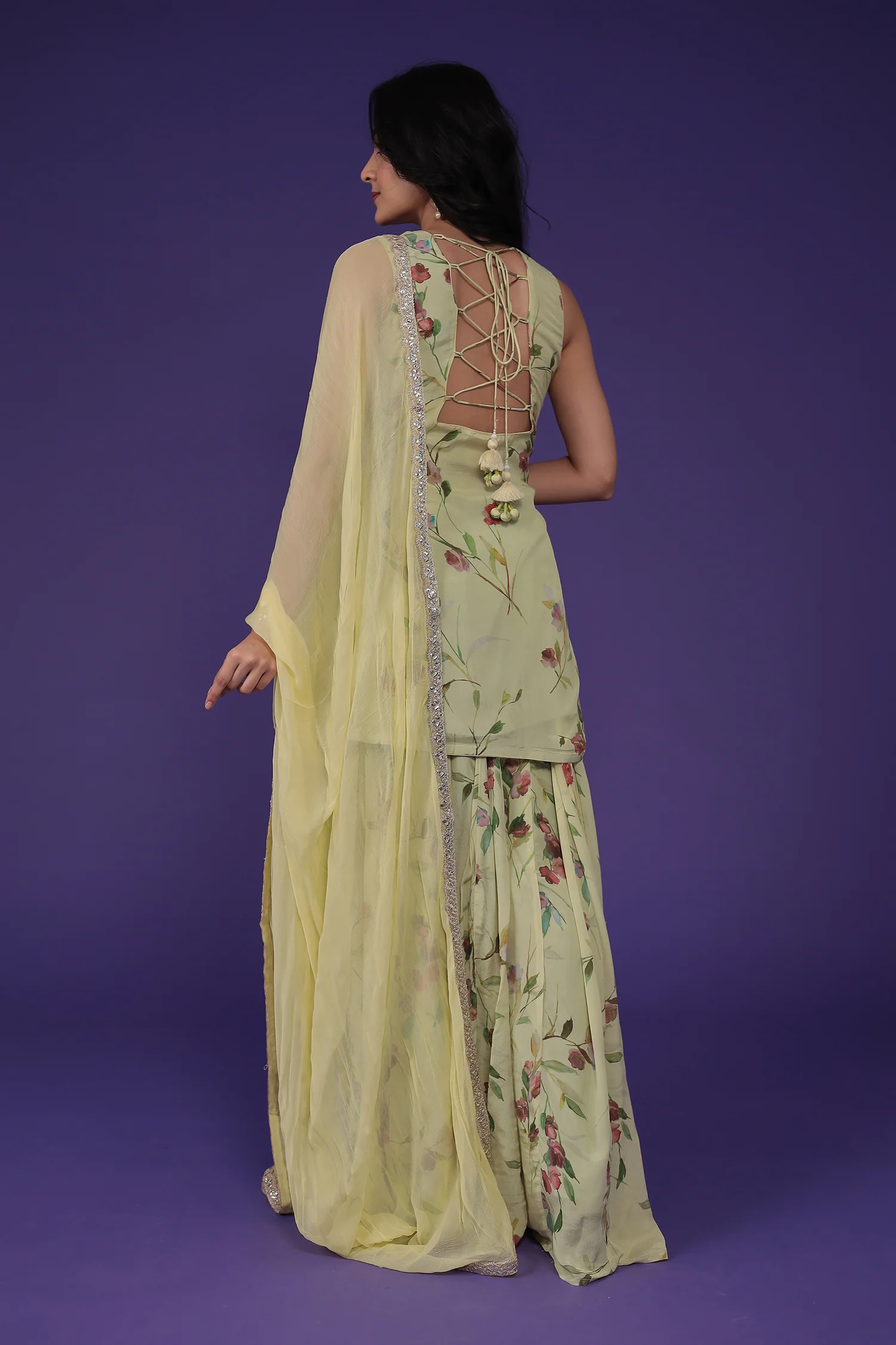 Printed Chinon Silk Suit with Embellished work - Image 7