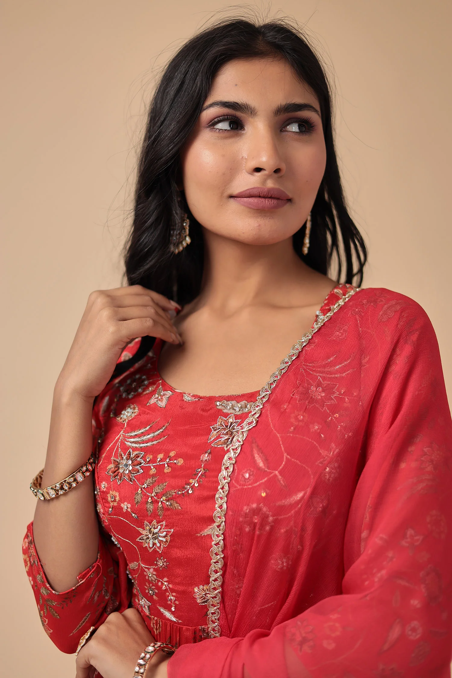 Anarkali Printed Chinon Suit with Embroidered Work - Image 4