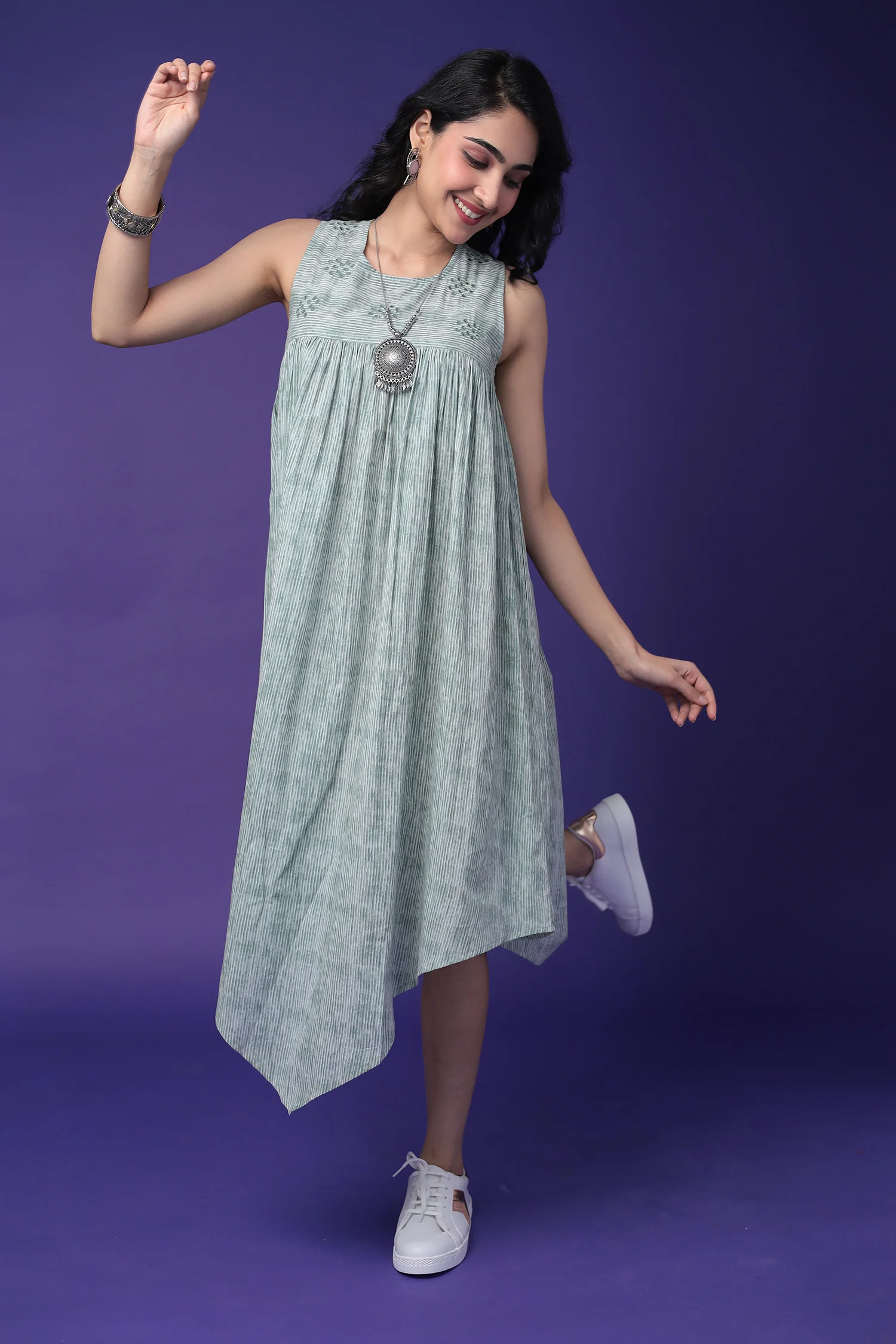 Printed Cotton Dress with Embroidered work - Image 3