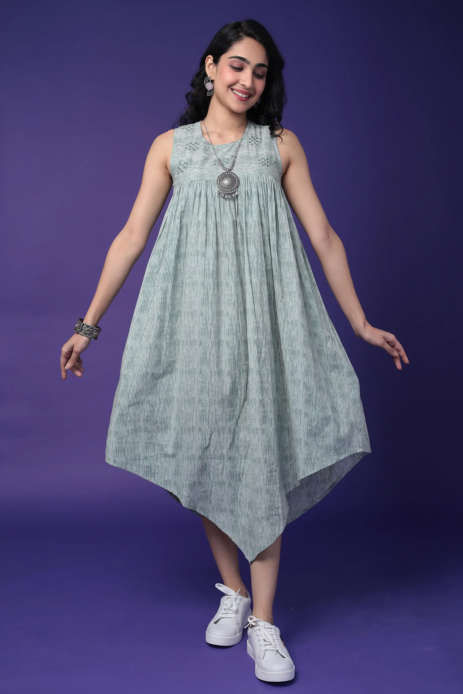 Printed Cotton Dress with Embroidered work - Image 5