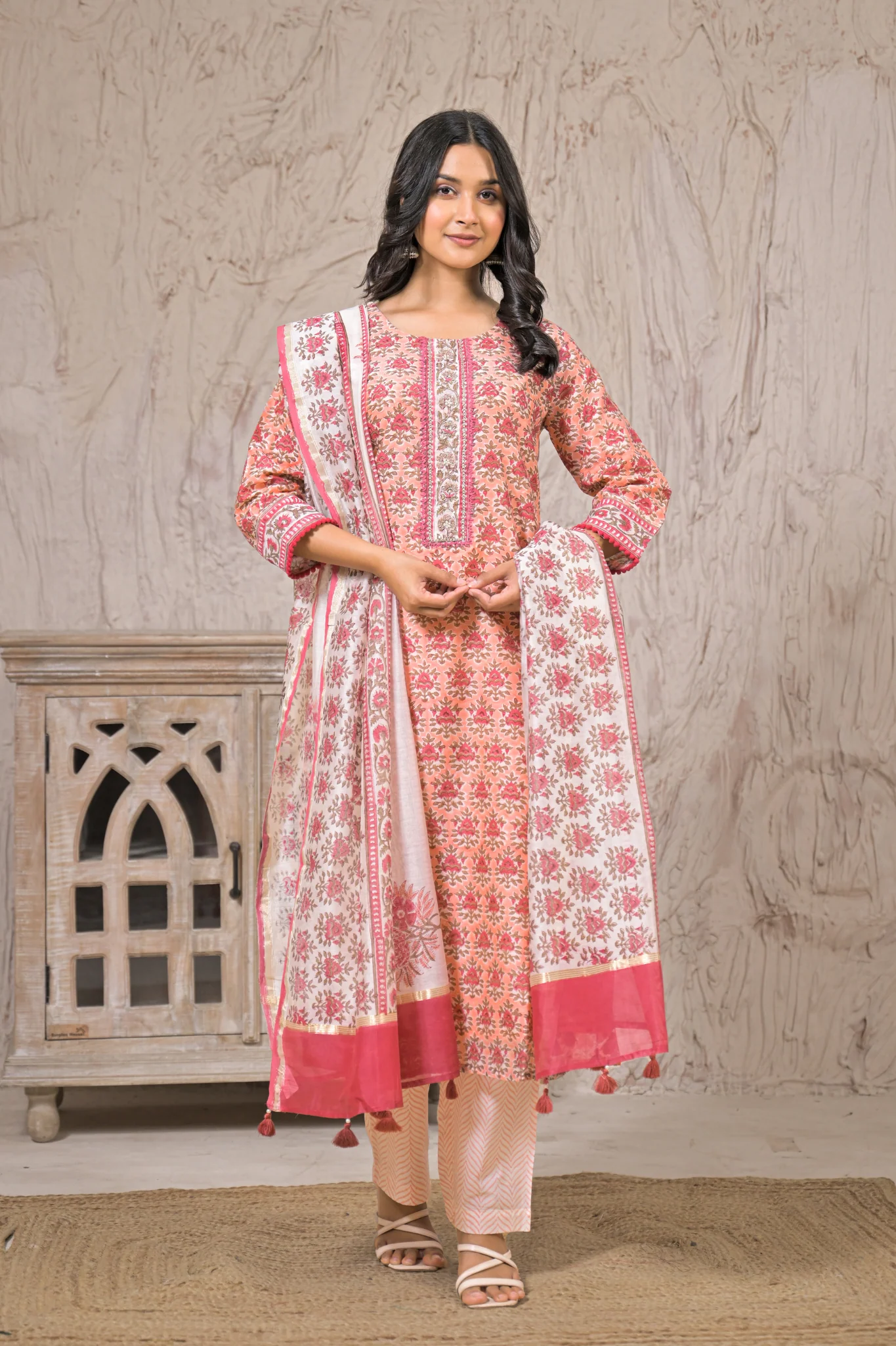 Printed Cotton Chanderi Suit with Aari, Thread and Zardozi work - Image 10