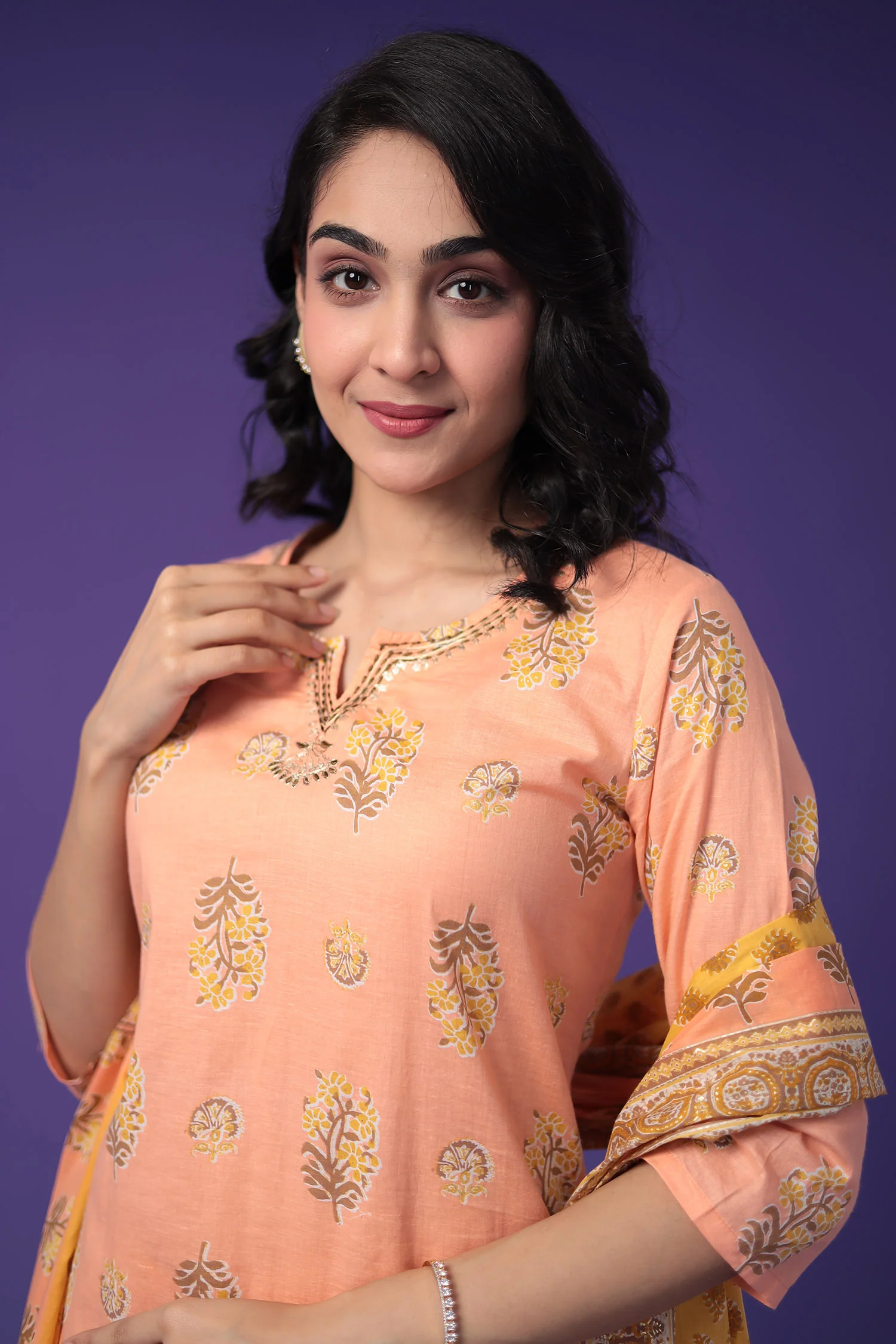 Printed Cotton Kurta Set Stitched - Image 2