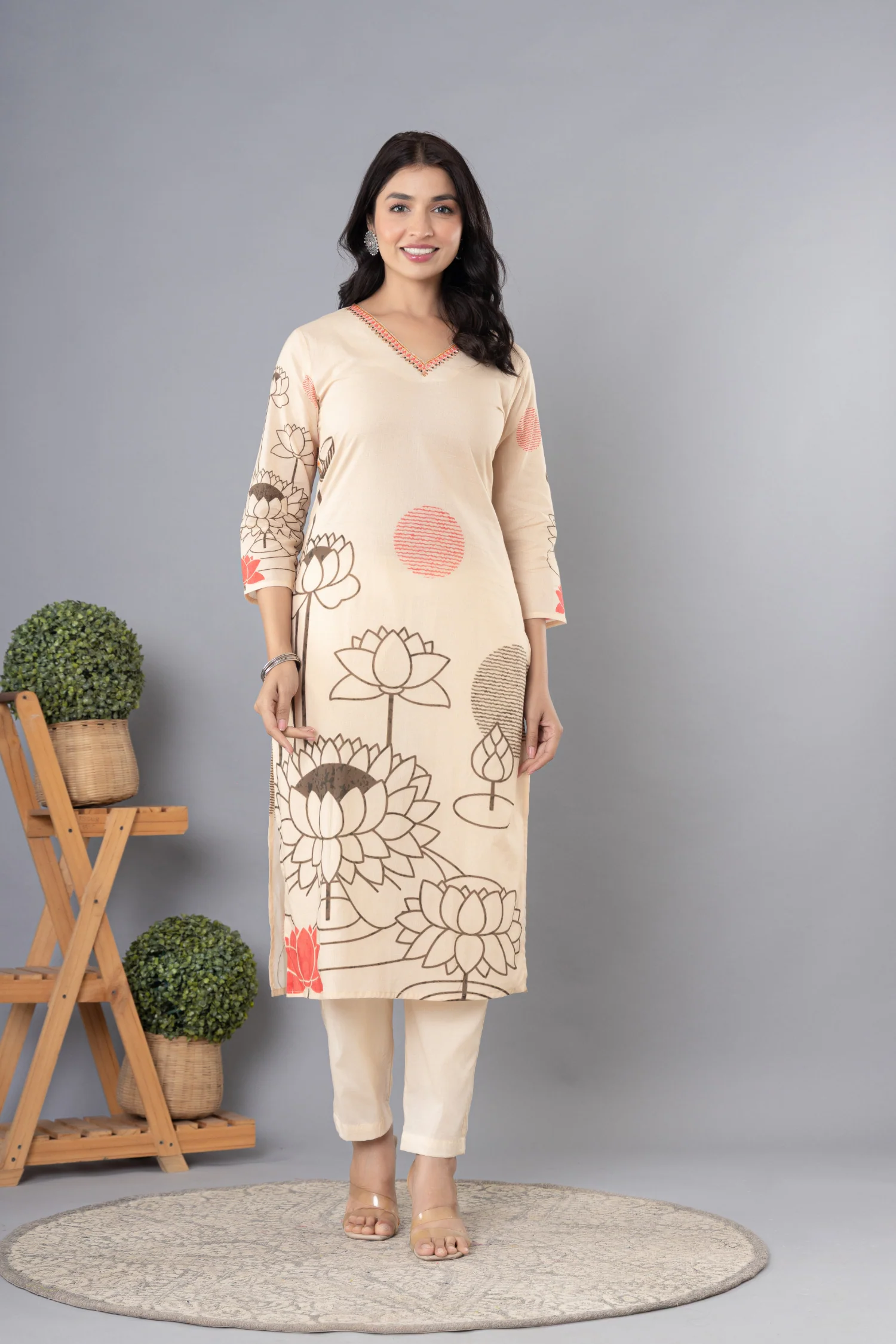Printed Cotton Kurta Set Stitched with Sequins and Thread work - Image 3