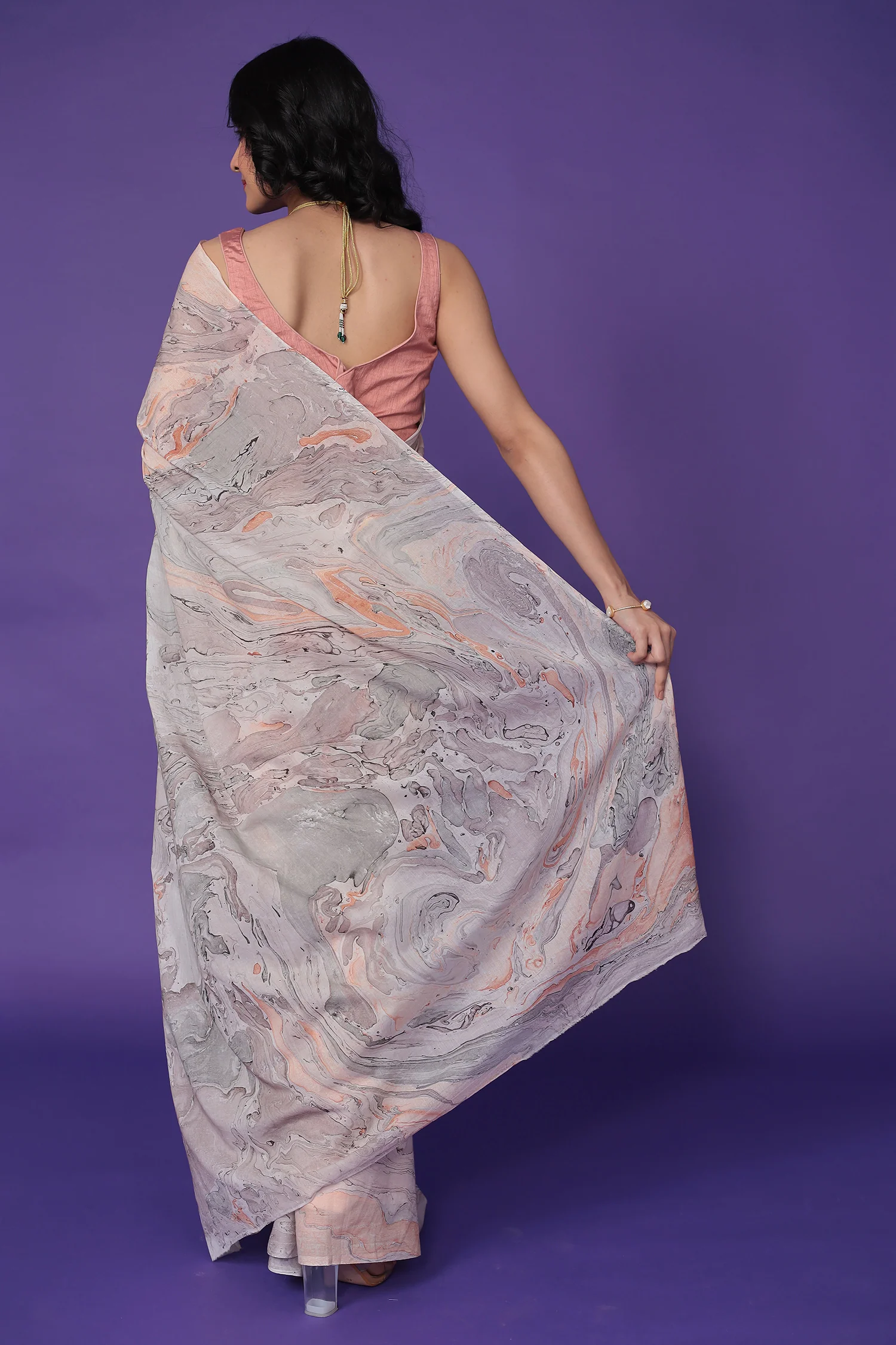 Mulmul Cotton Saree with Marble print - Image 7