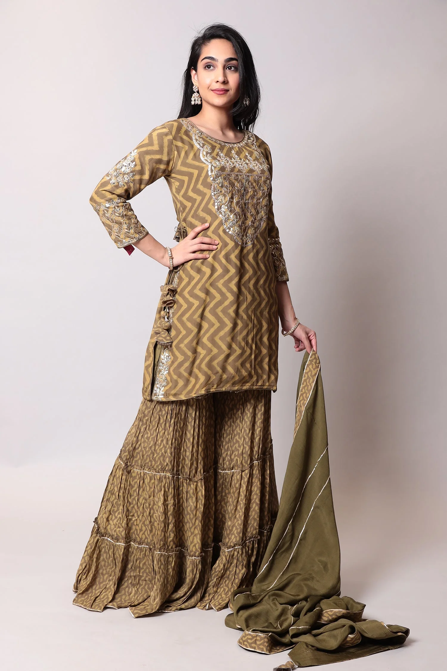 Printed Cotton Sharara silk Suit with Gota Patti work. - Image 3