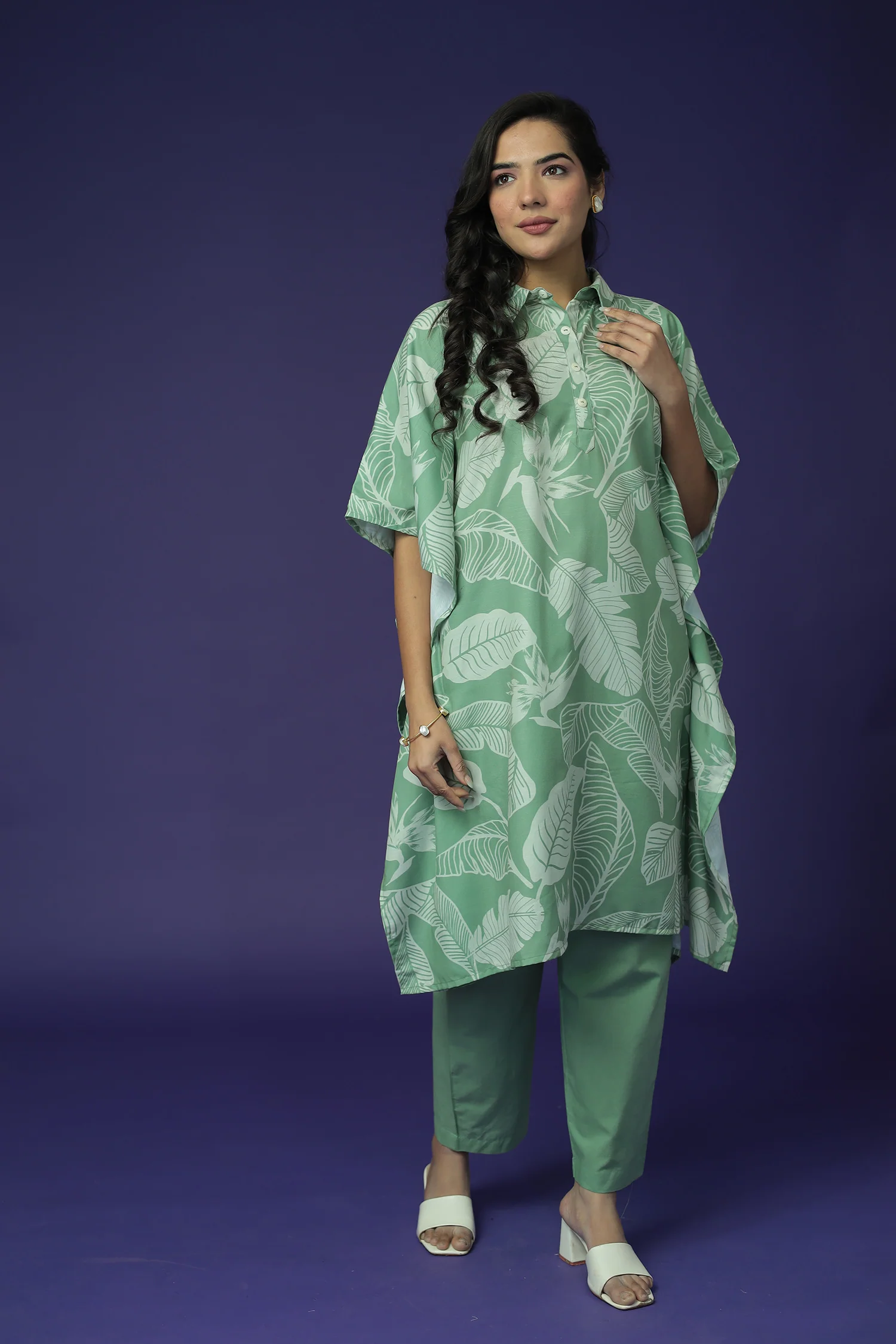 Printed Cotton Slub Kaftan Set - Image 6