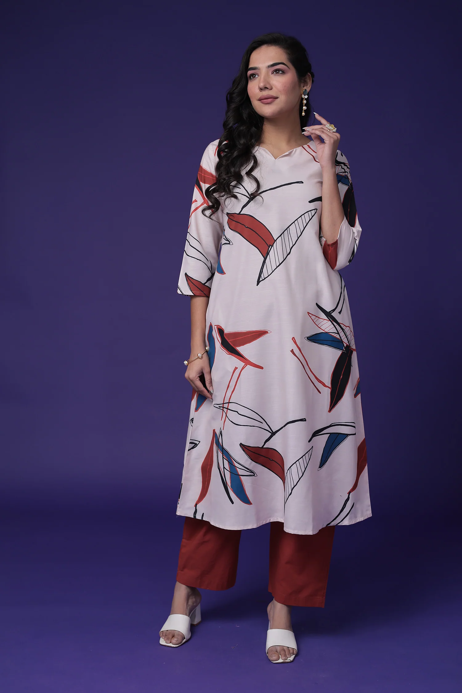 Printed Cotton Slub Kurta Set Stitched - Image 3