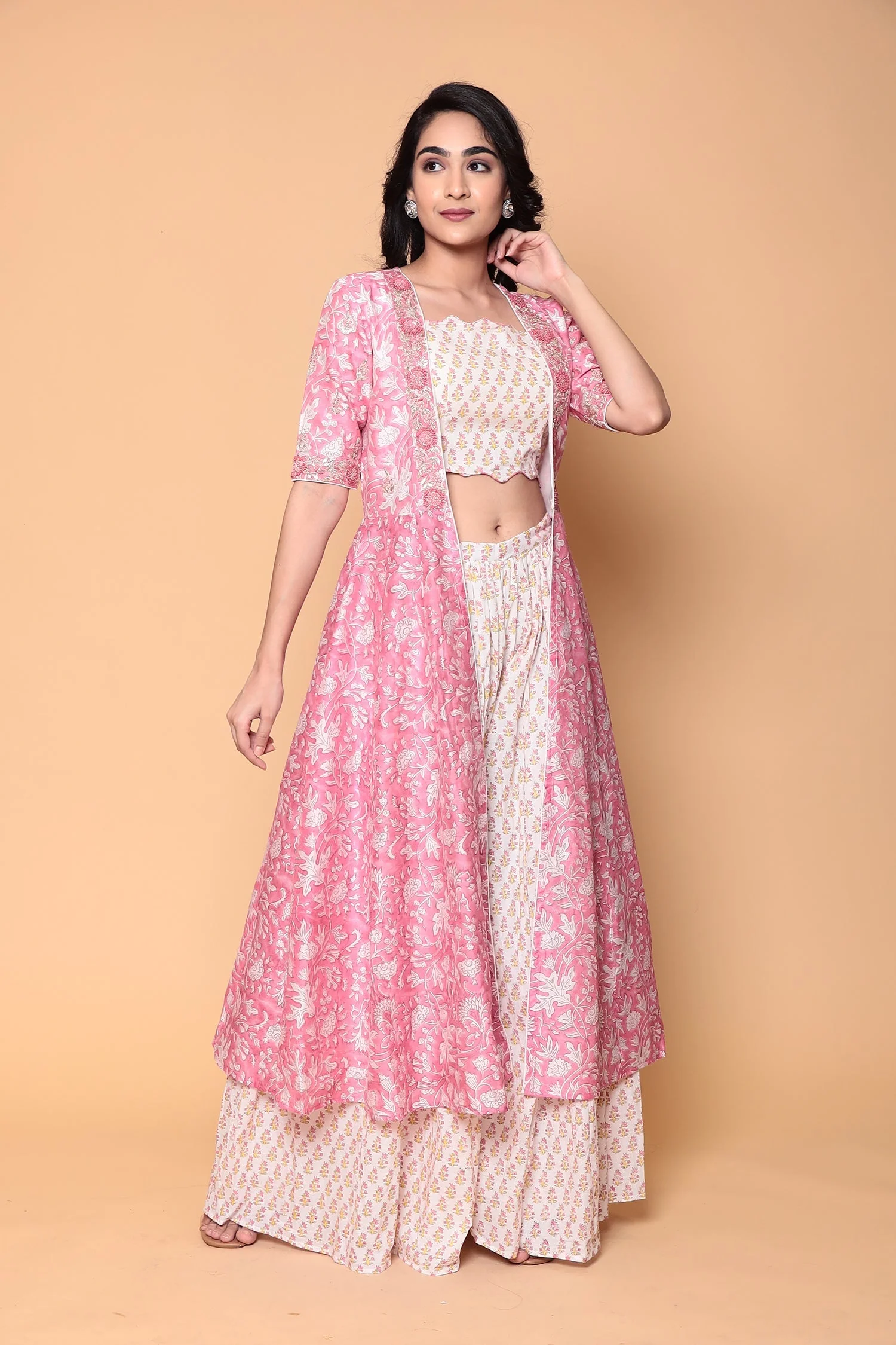 Printed Jacket Style Cotton Suit Stitched with Gota Patti and Thread work - Image 3