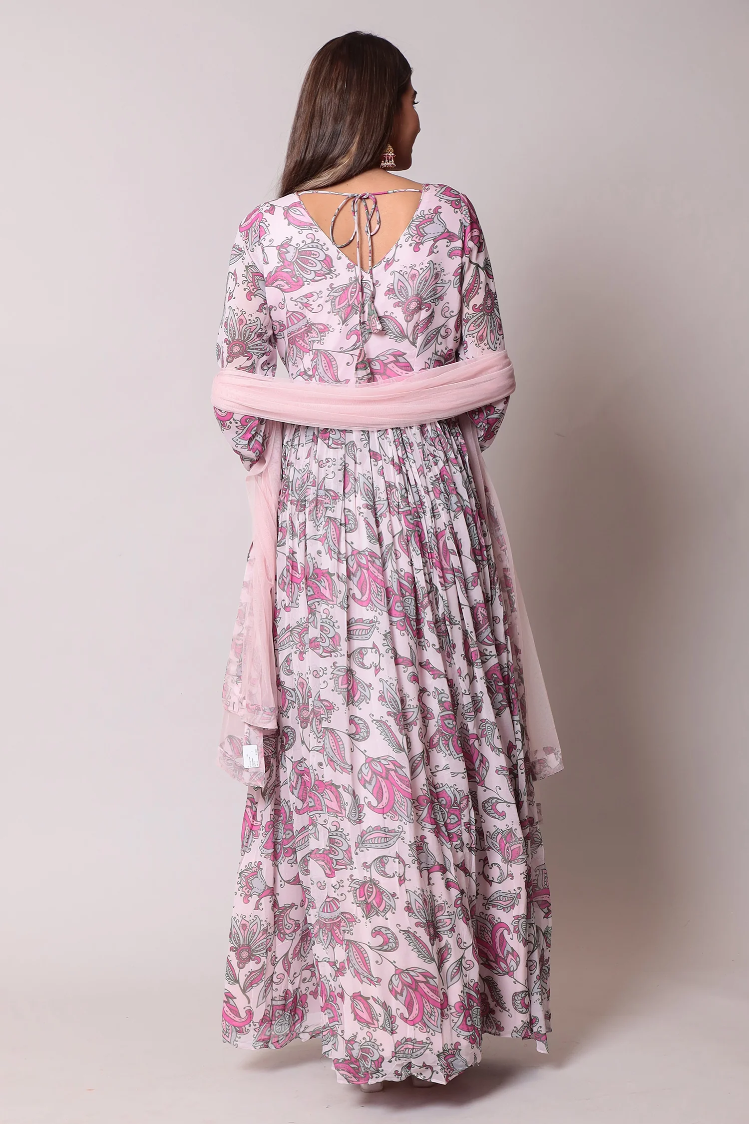 Anarkali Printed Georgette Gown with Cutdana work. - Image 4