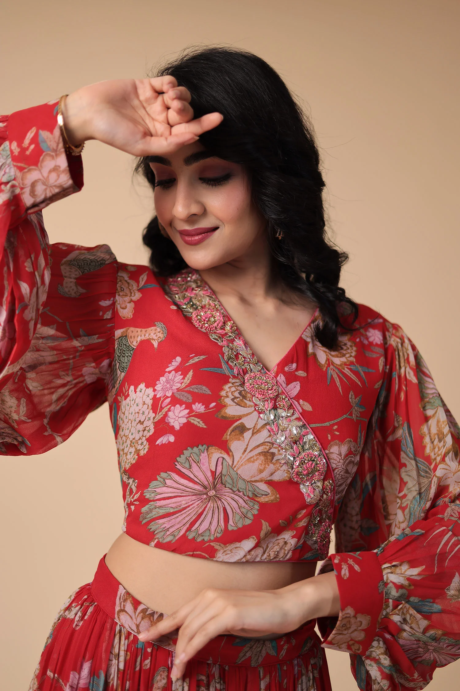 Printed Georgette Indowestern with Embroidered work - Image 2