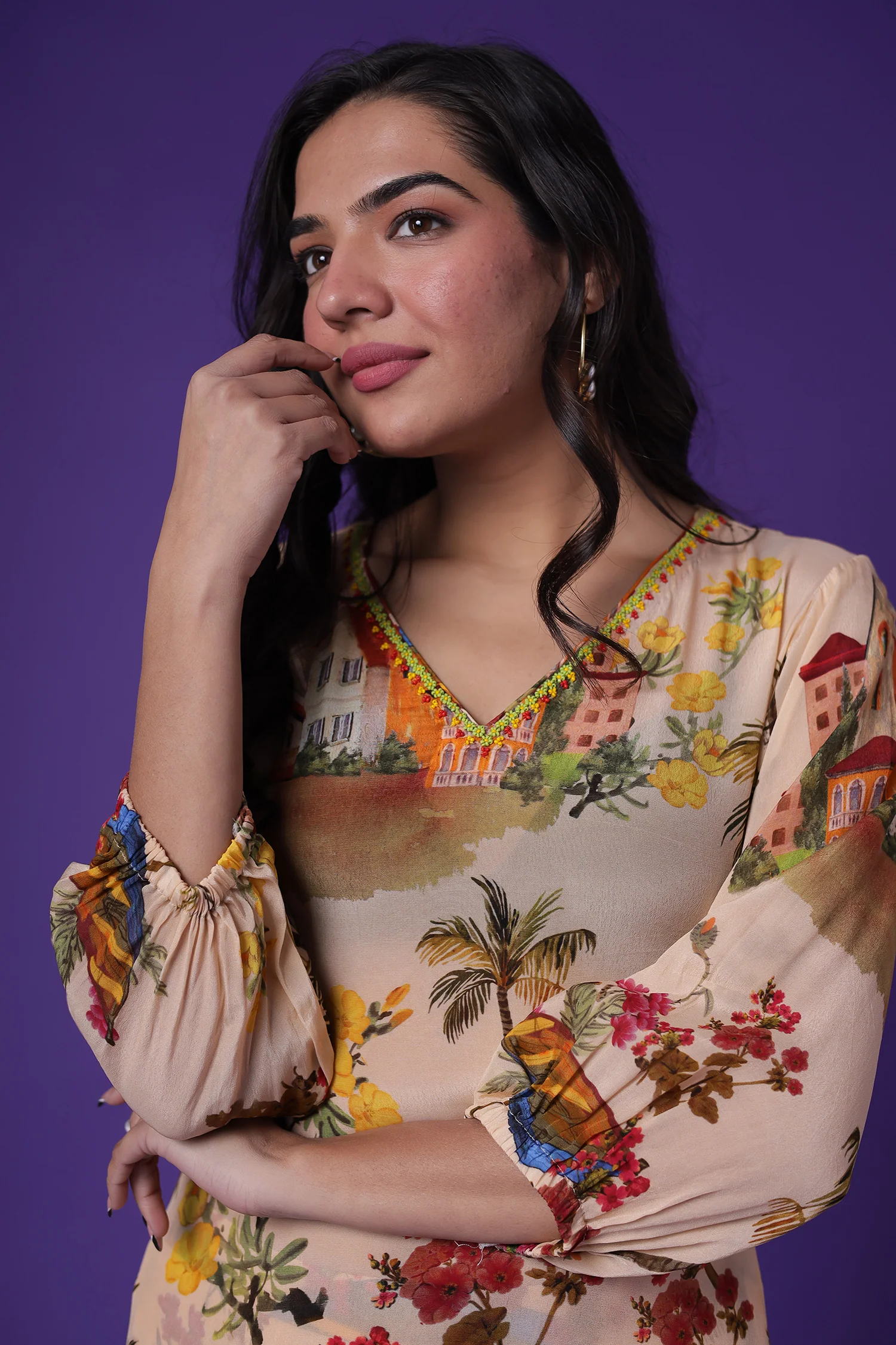 Printed Georgette Kurta Set with Stone work - Image 2