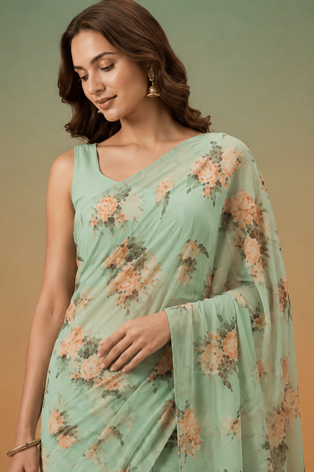 Printed Georgette Saree with Zari work. - Image 2