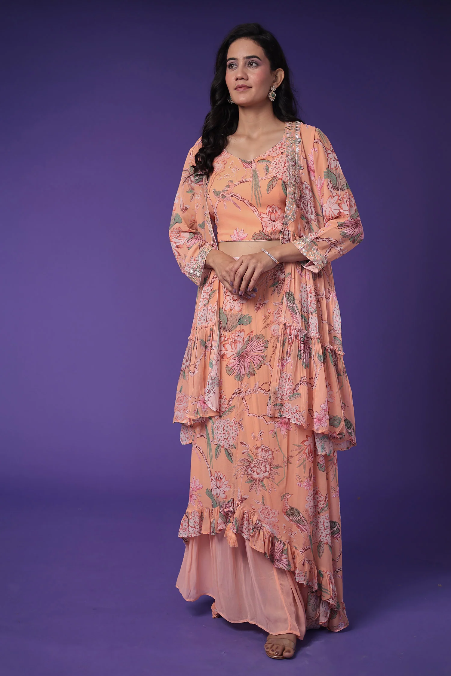 Printed Georgette Indowestern with Embroidered work - Image 5