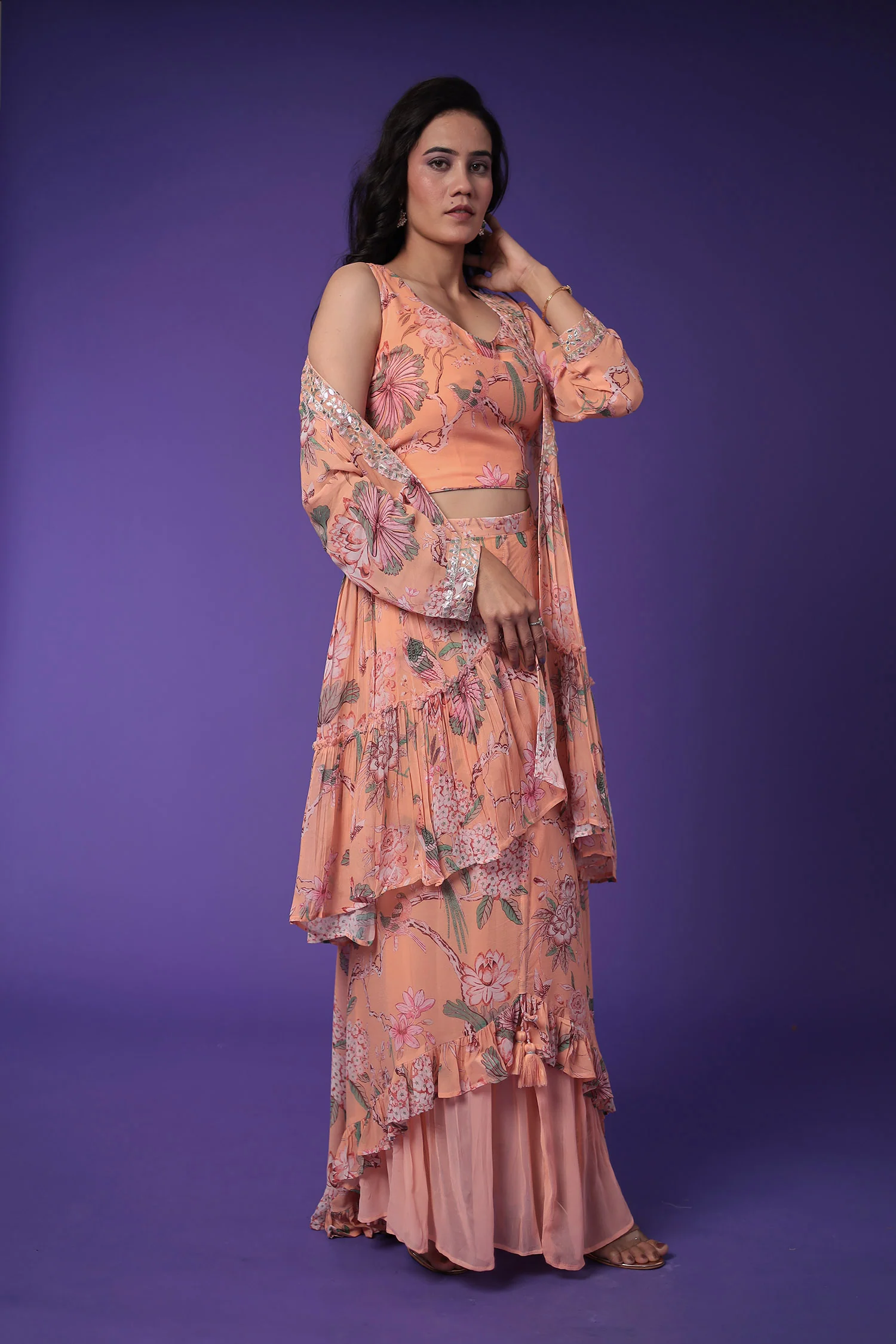 Printed Georgette Indowestern with Embroidered work - Image 6