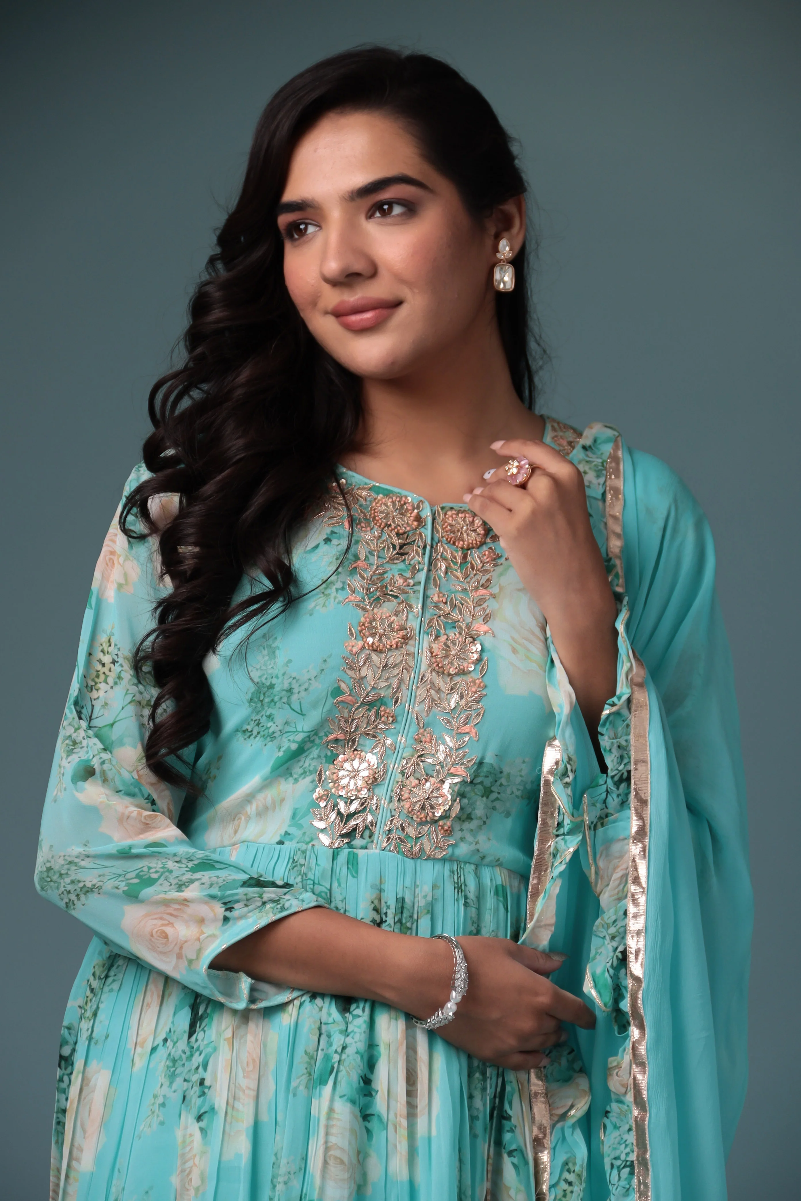 Printed Georgette Suit with Gota Patti work. - Image 10