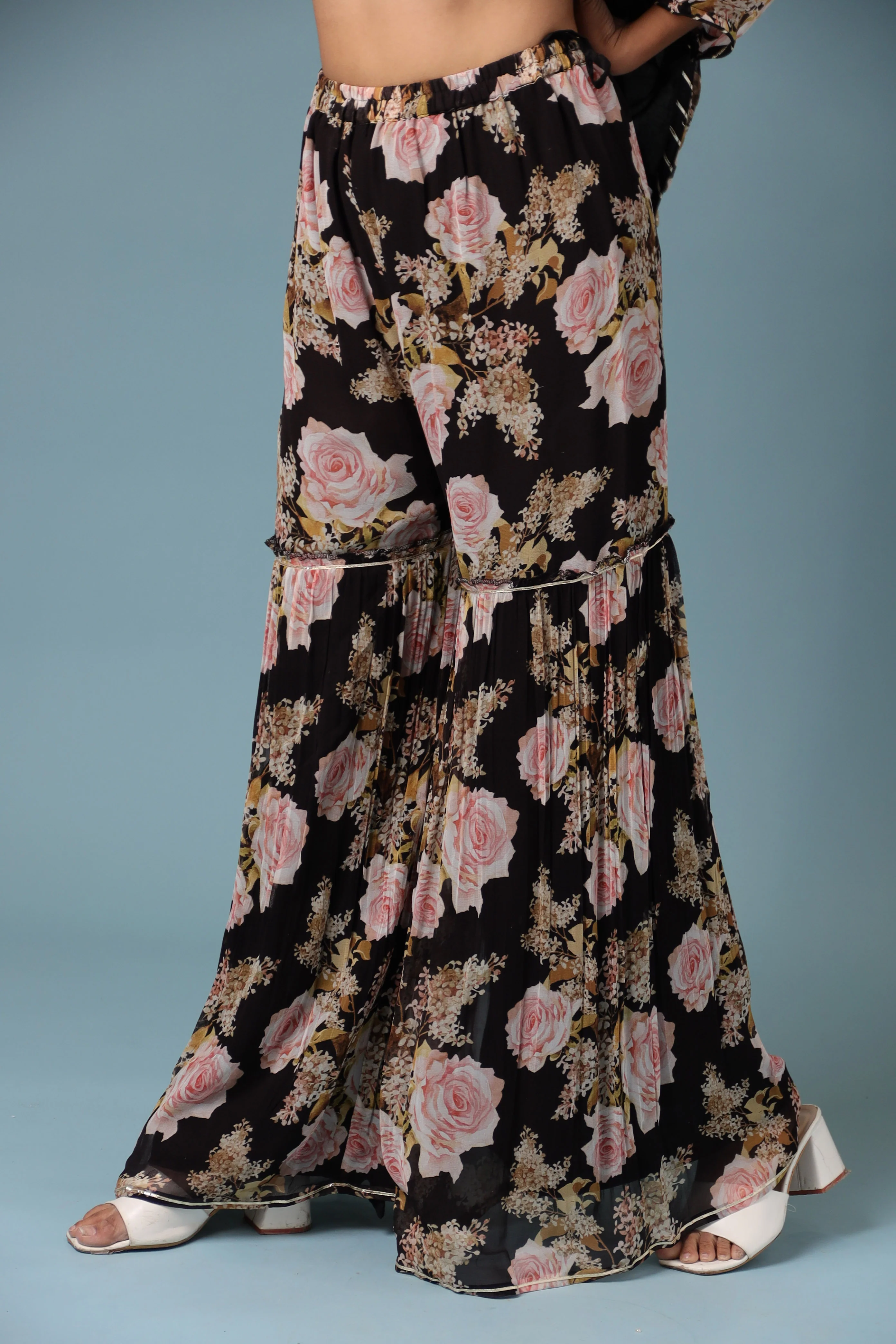 Printed Georgette Sharara Suit with Gota Patti work. - Image 11