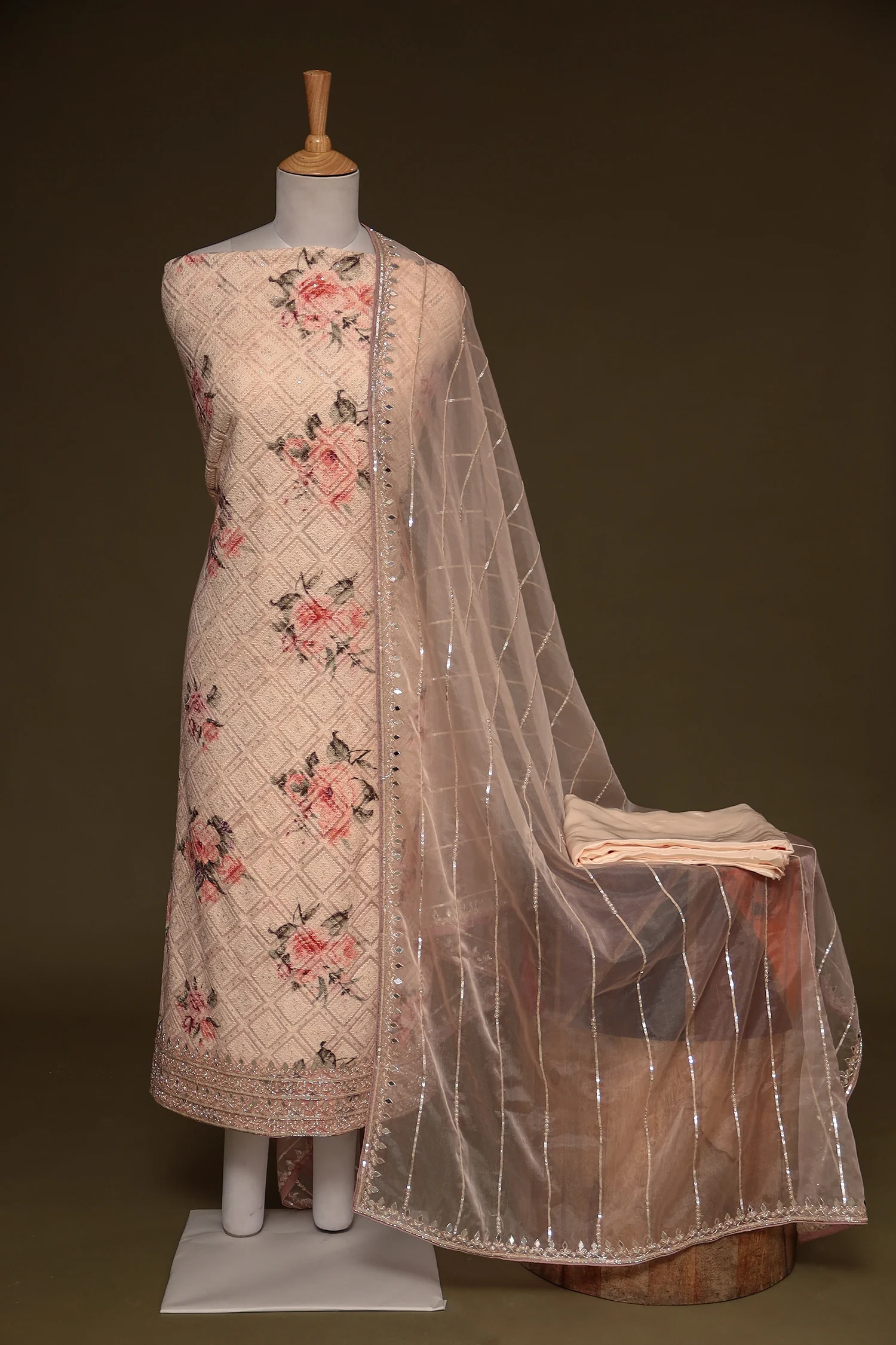 Embroidered Printed Georgette Unstitched Suit Embellishment with Mirror work.