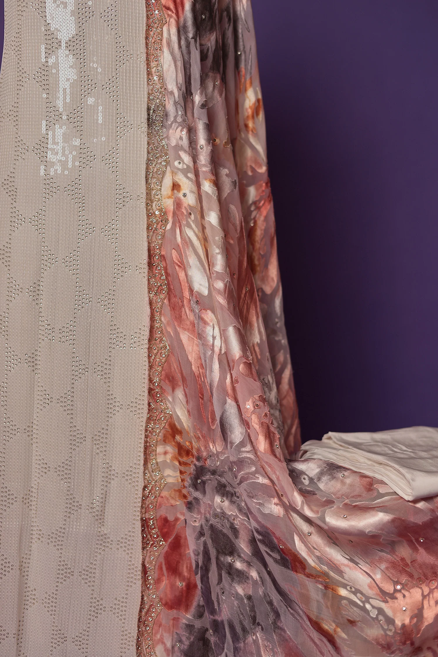 Printed Georgette Unstitched Suit with Sequins and Thread work - Image 4