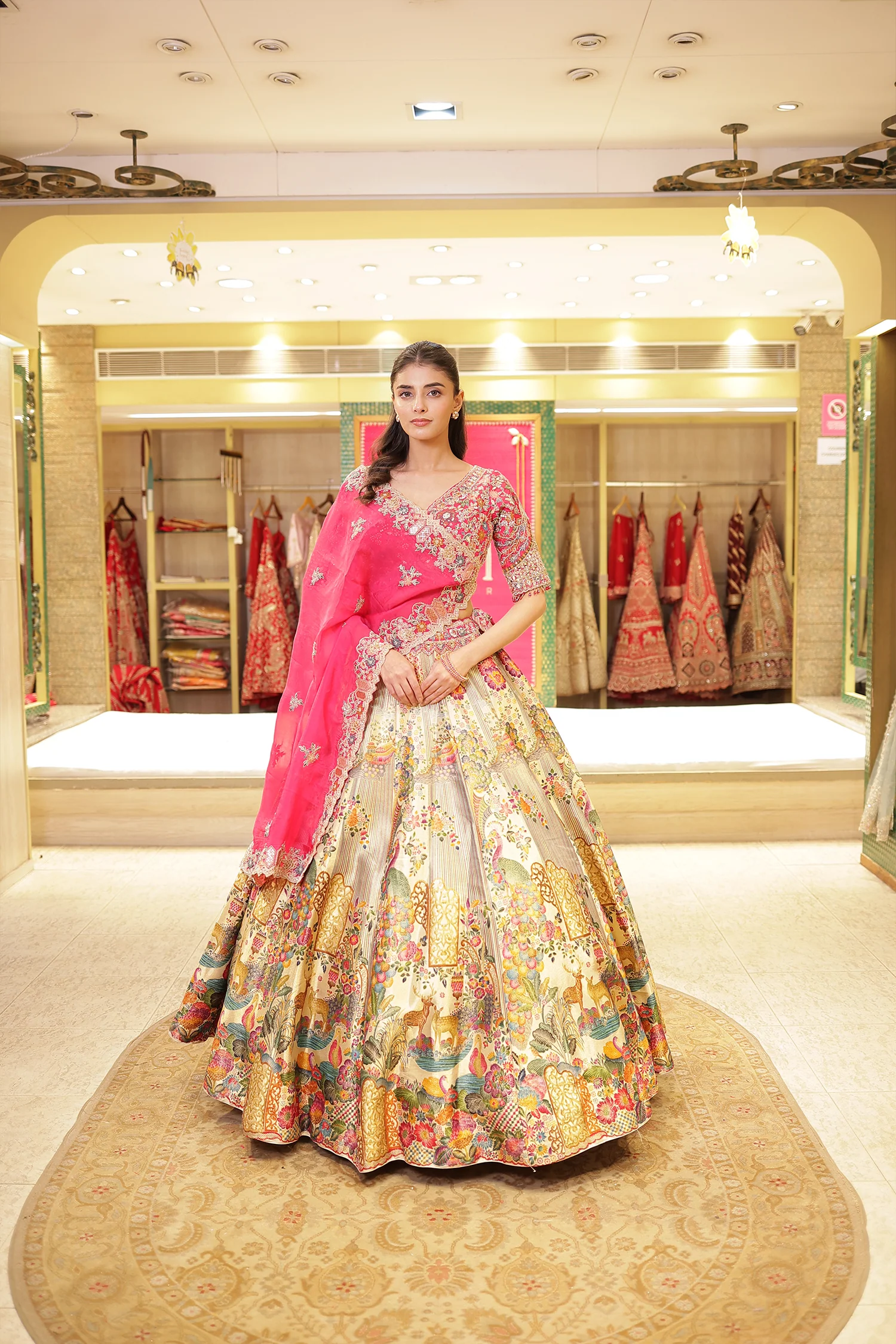 Pure Handloom Printed silk Lehenga with Aari, Sequins, Thread and Zardozi work - Image 5