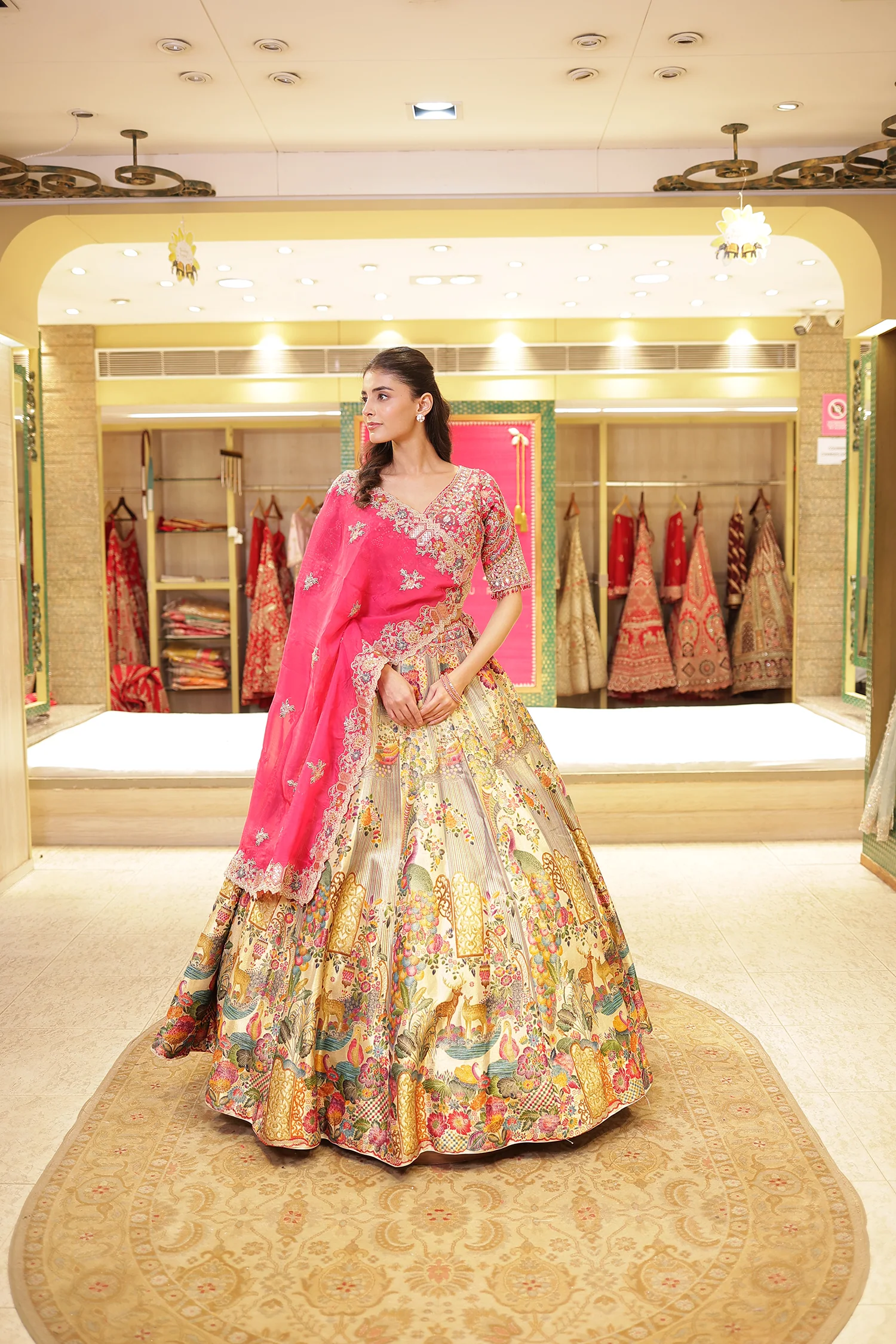 Pure Handloom Printed silk Lehenga with Aari, Sequins, Thread and Zardozi work - Image 6