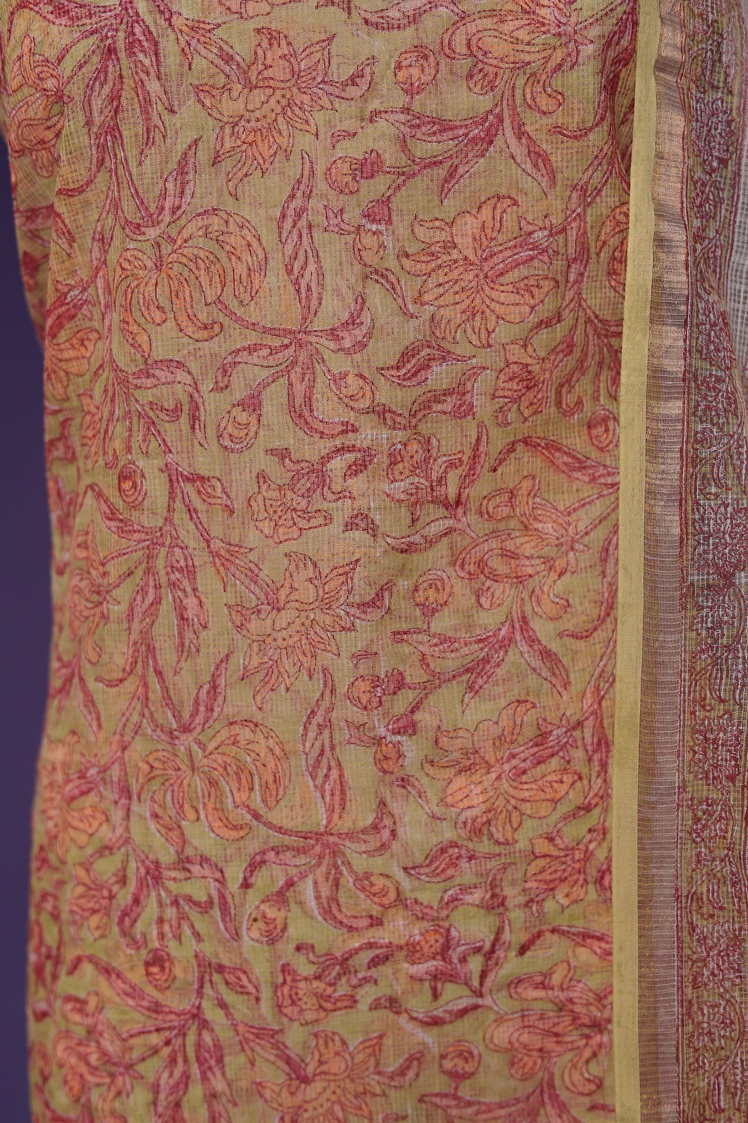 Printed Kota Doria Unstitched Suit with work. - Image 4