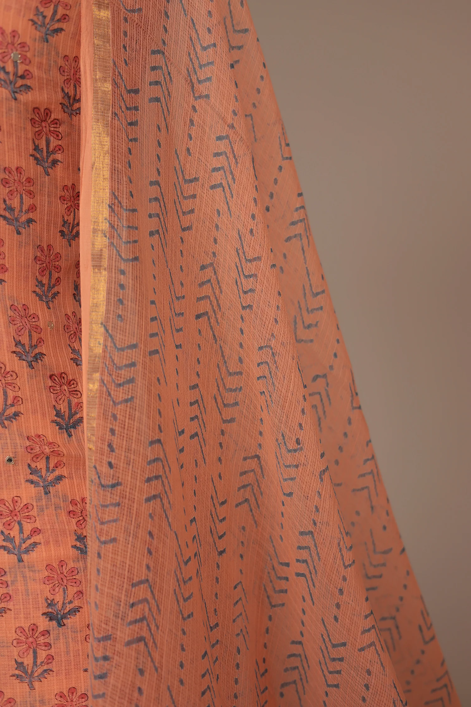 Printed Mulmul Unstitched Suit with Mirror and Thread work - Image 3