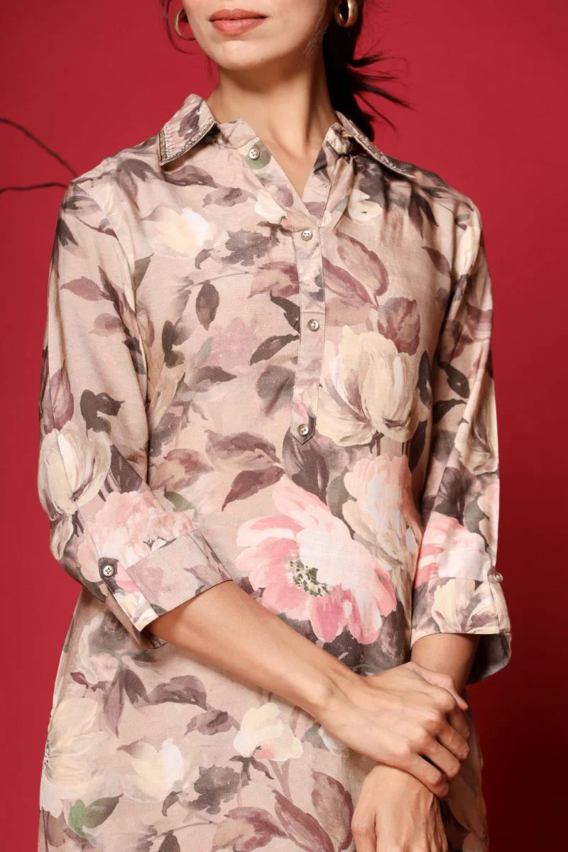 Digital Print Muslin Co Ords Set with Pearl and Sequins work. - Image 2