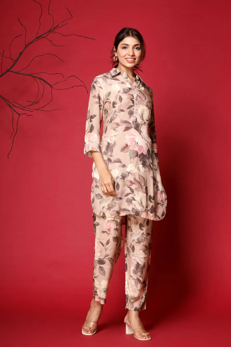 Digital Print Muslin Co Ords Set with Pearl and Sequins work. - Image 4