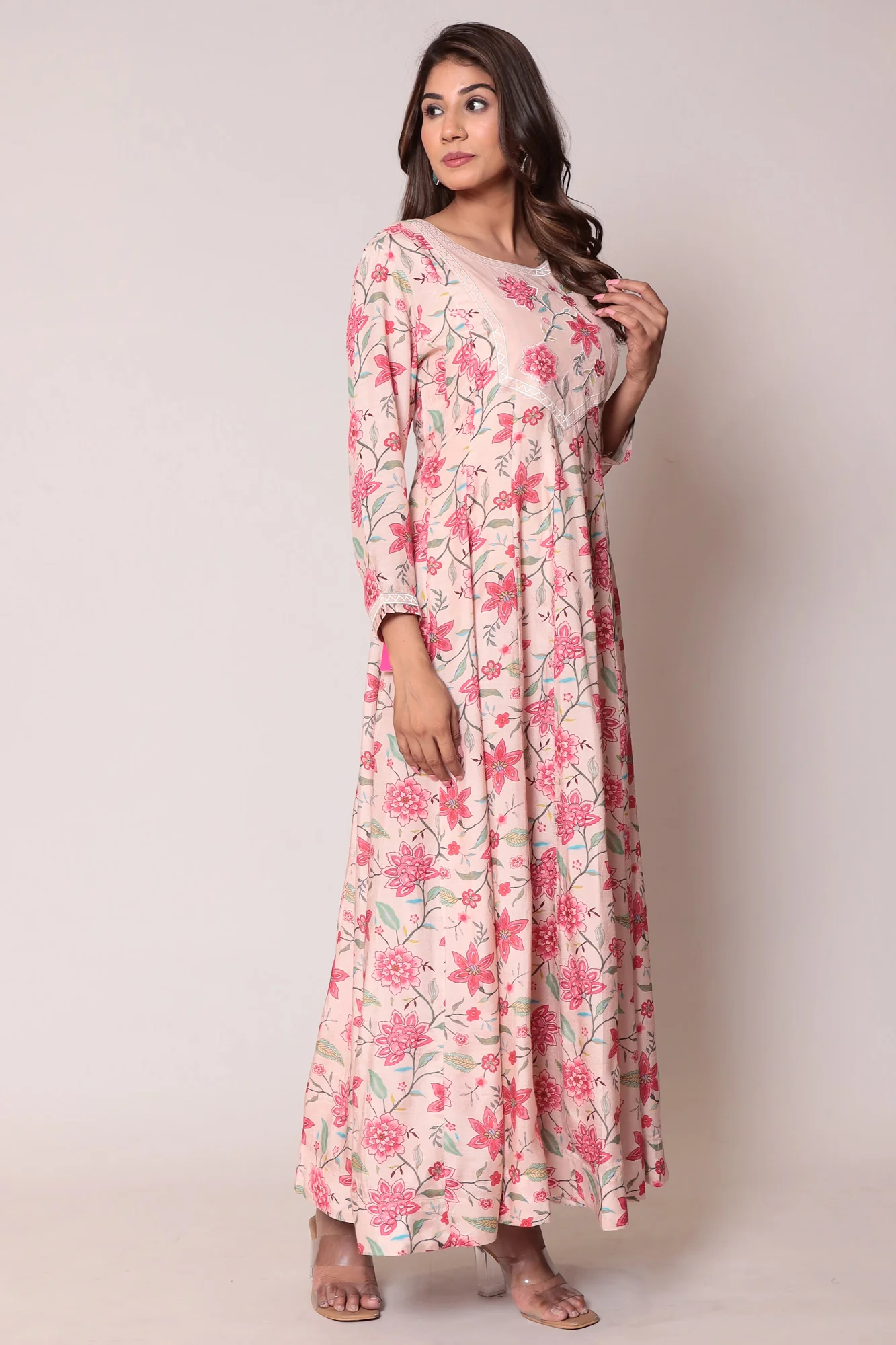 Floral Print Casual  Muslin Anarkali Kurta - Image 3